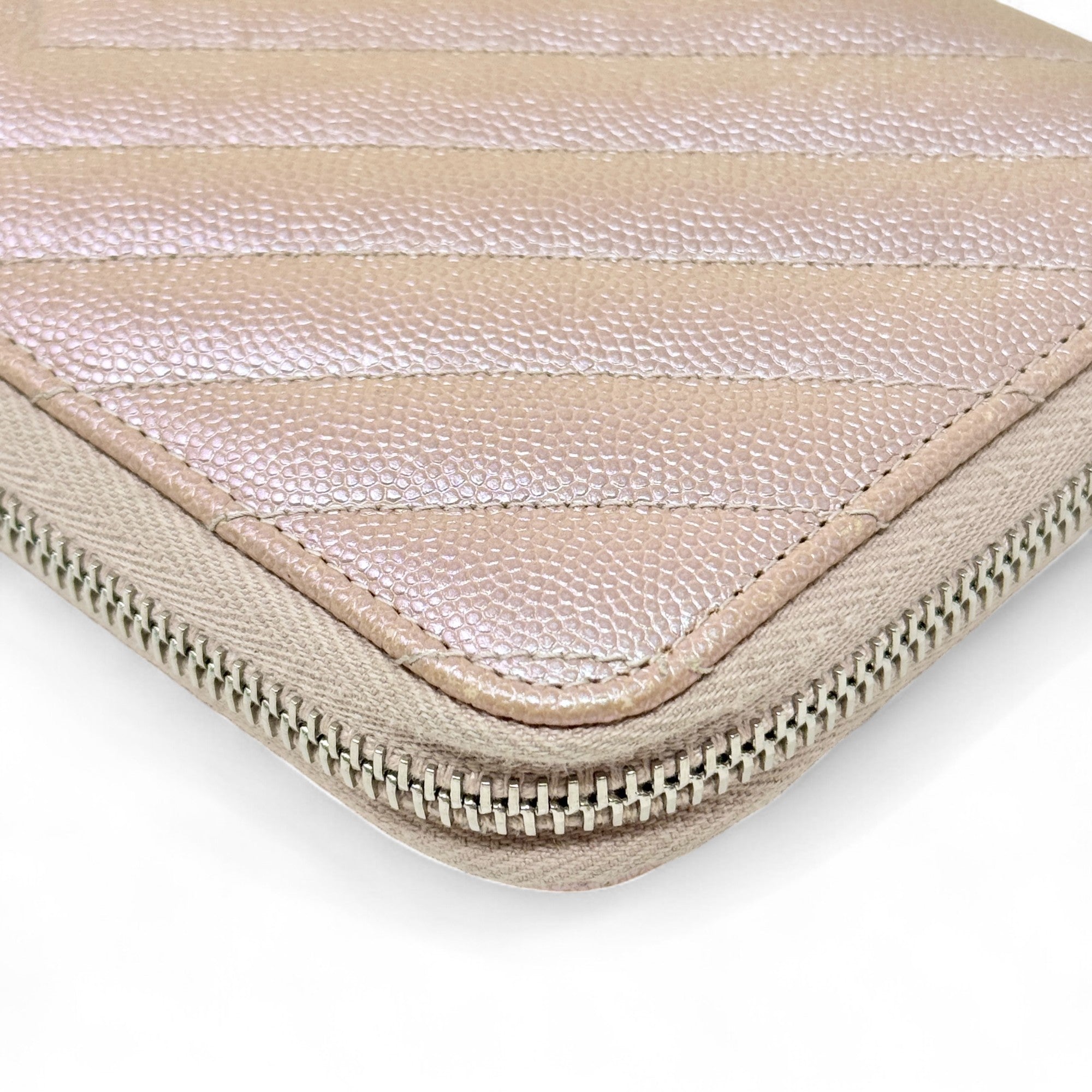 Chanel 17B Rose Gold Chevron Zip Wallet