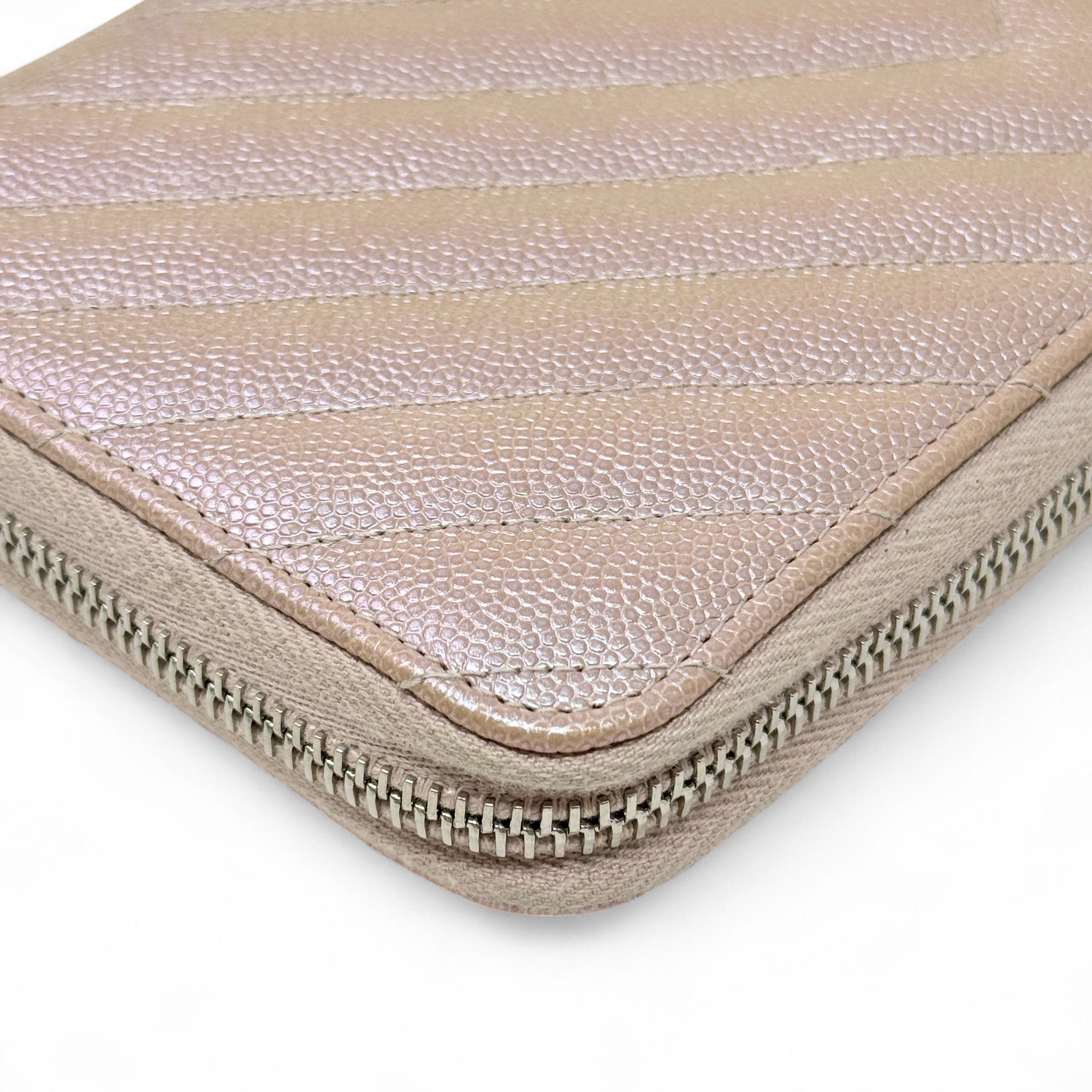 Chanel 17B Rose Gold Chevron Zip Wallet