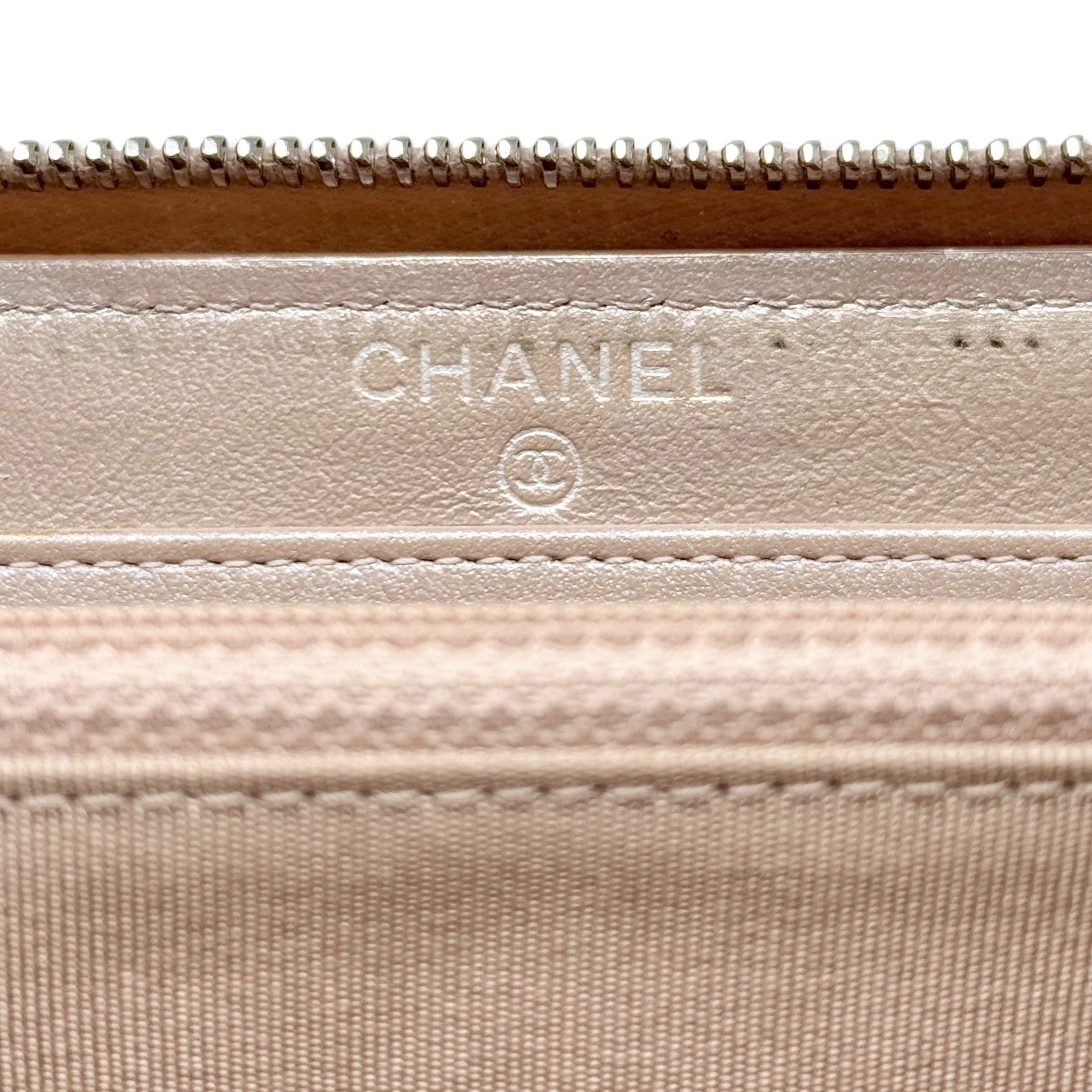 Chanel 17B Rose Gold Chevron Zip Wallet