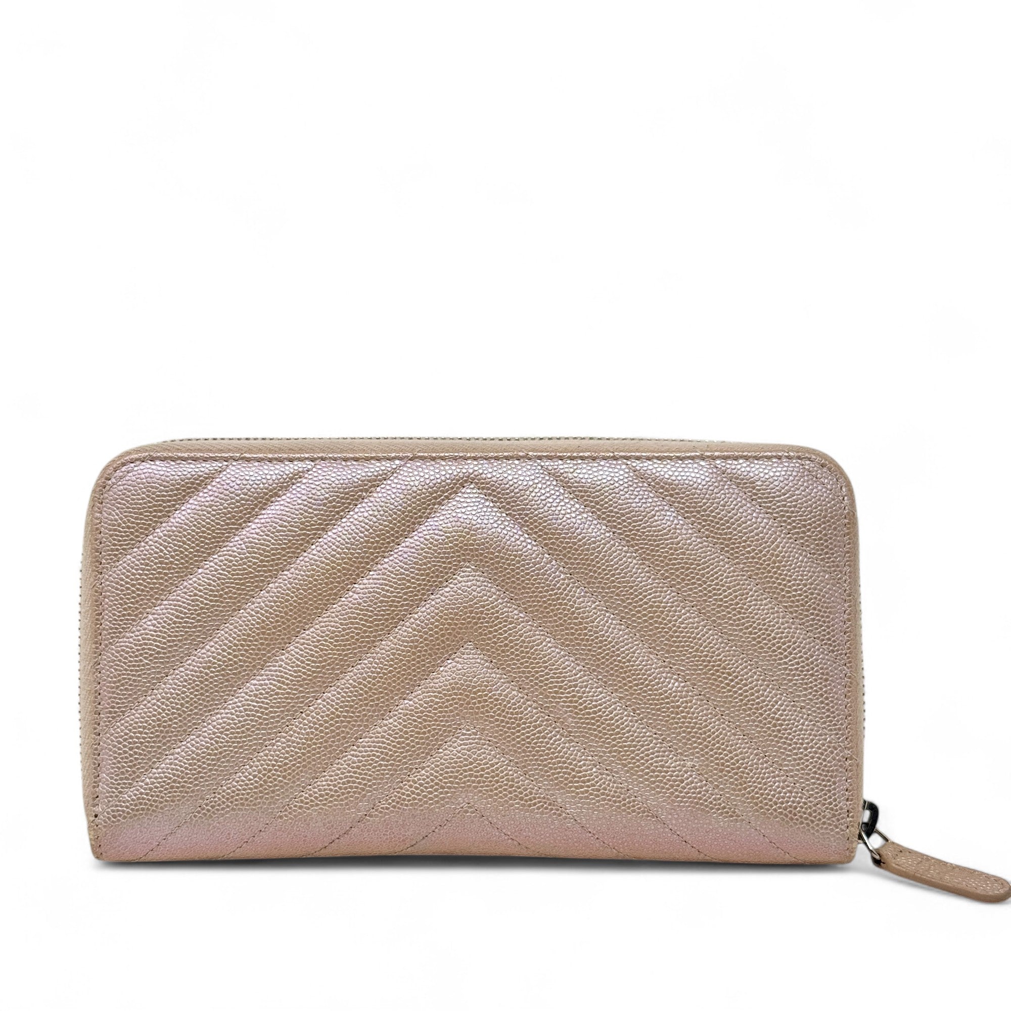 Chanel 17B Rose Gold Chevron Zip Wallet