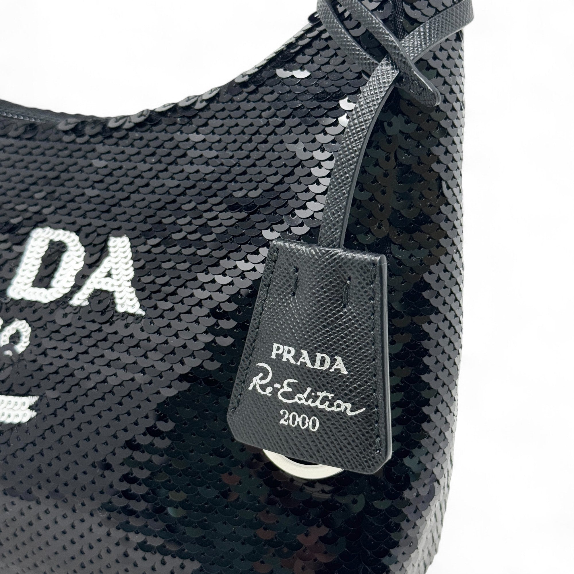 Prada Black Sequin Logo Re-Edition Mini Bag