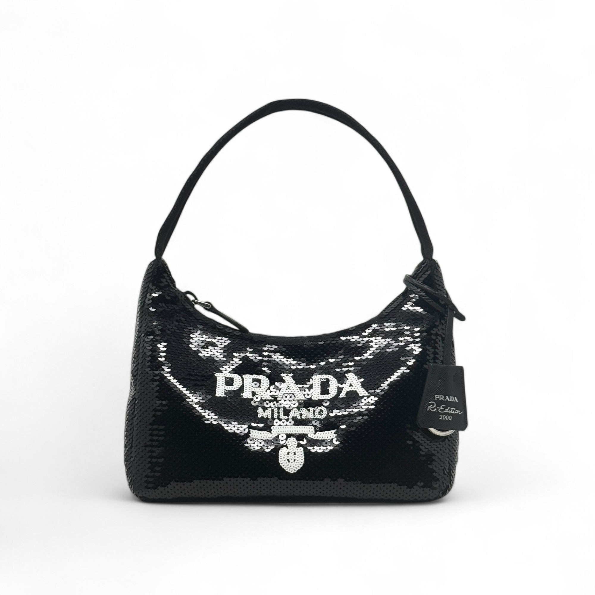 Prada Black Sequin Logo Re-Edition Mini Bag