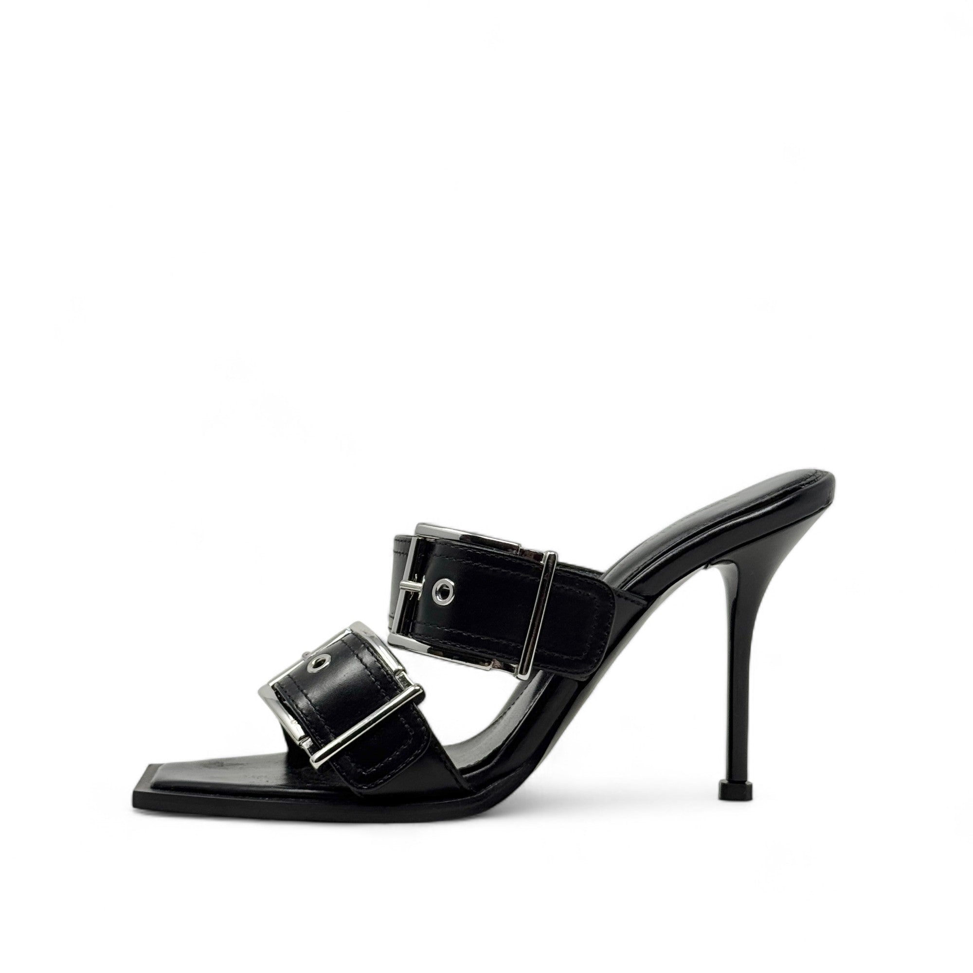 Alexander McQueen Black Punk Buckle Mules 37.5