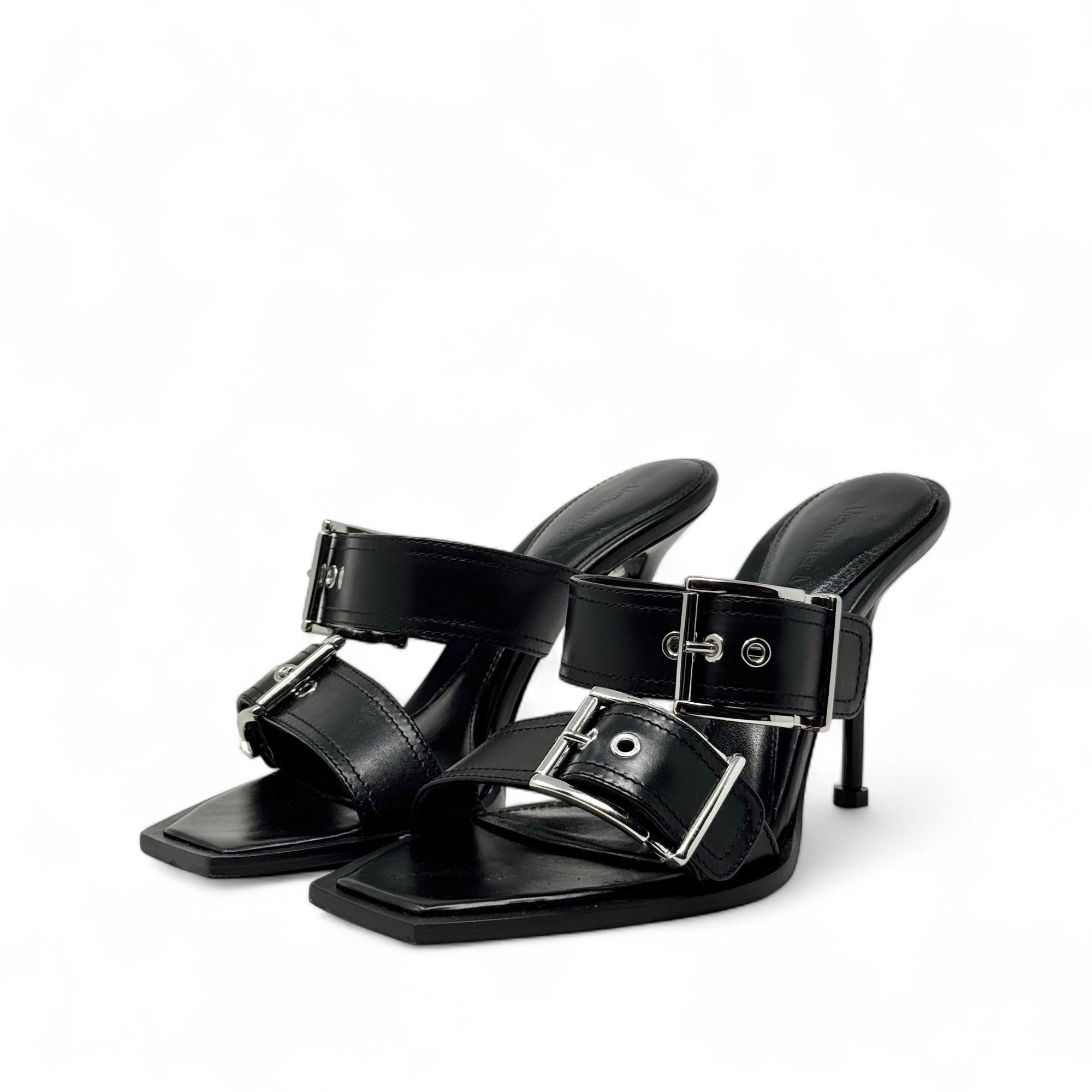 Alexander McQueen Black Punk Buckle Mules 37.5