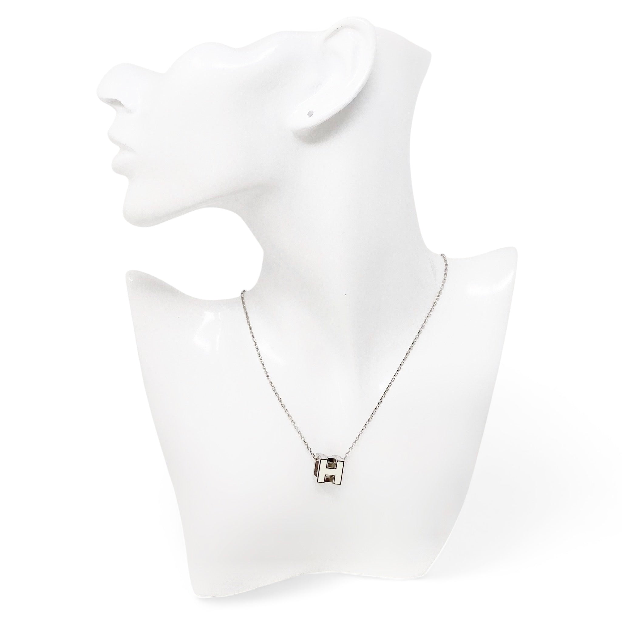 Hermes White Enamel H Cube Necklace