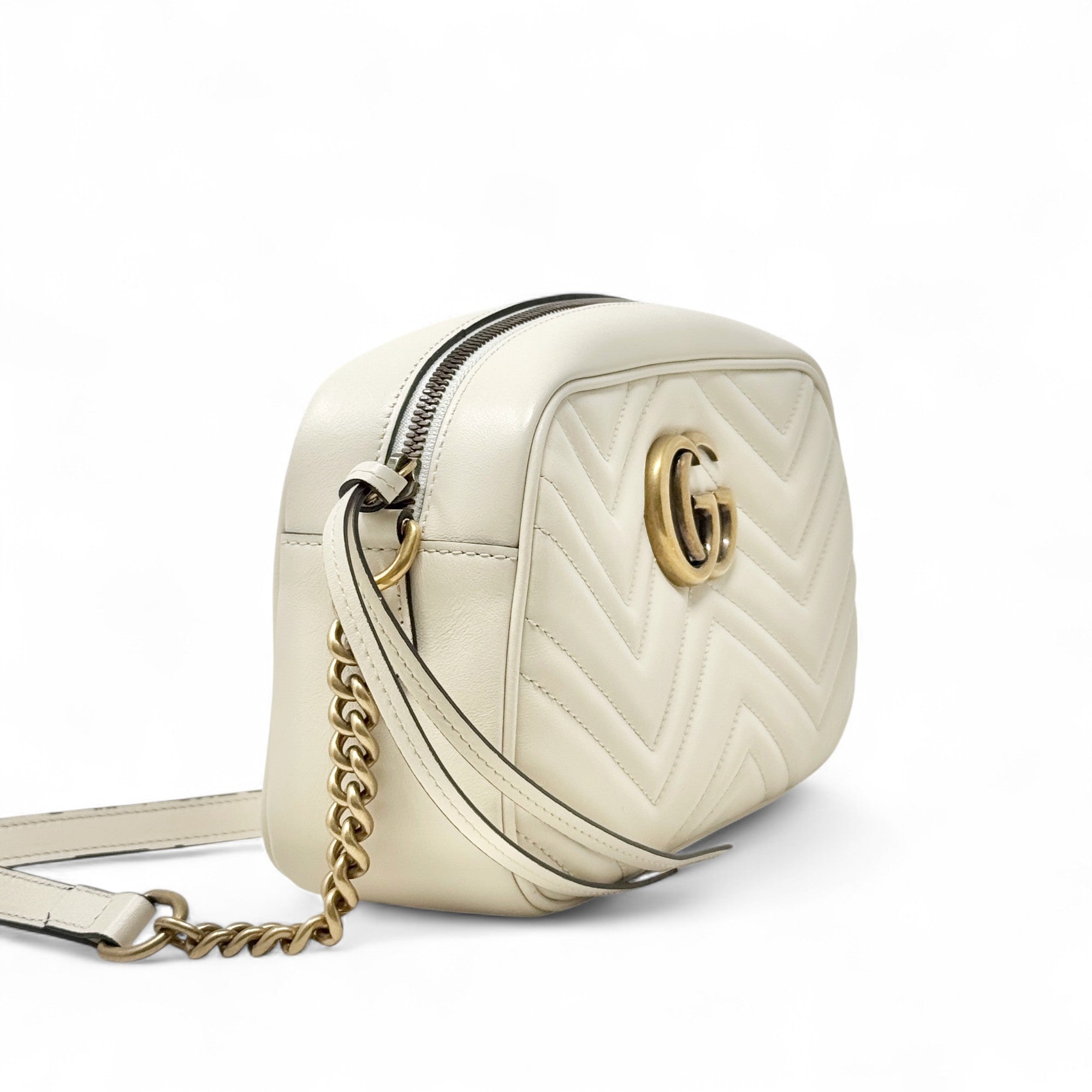 Gucci White Marmont Small Camera Bag