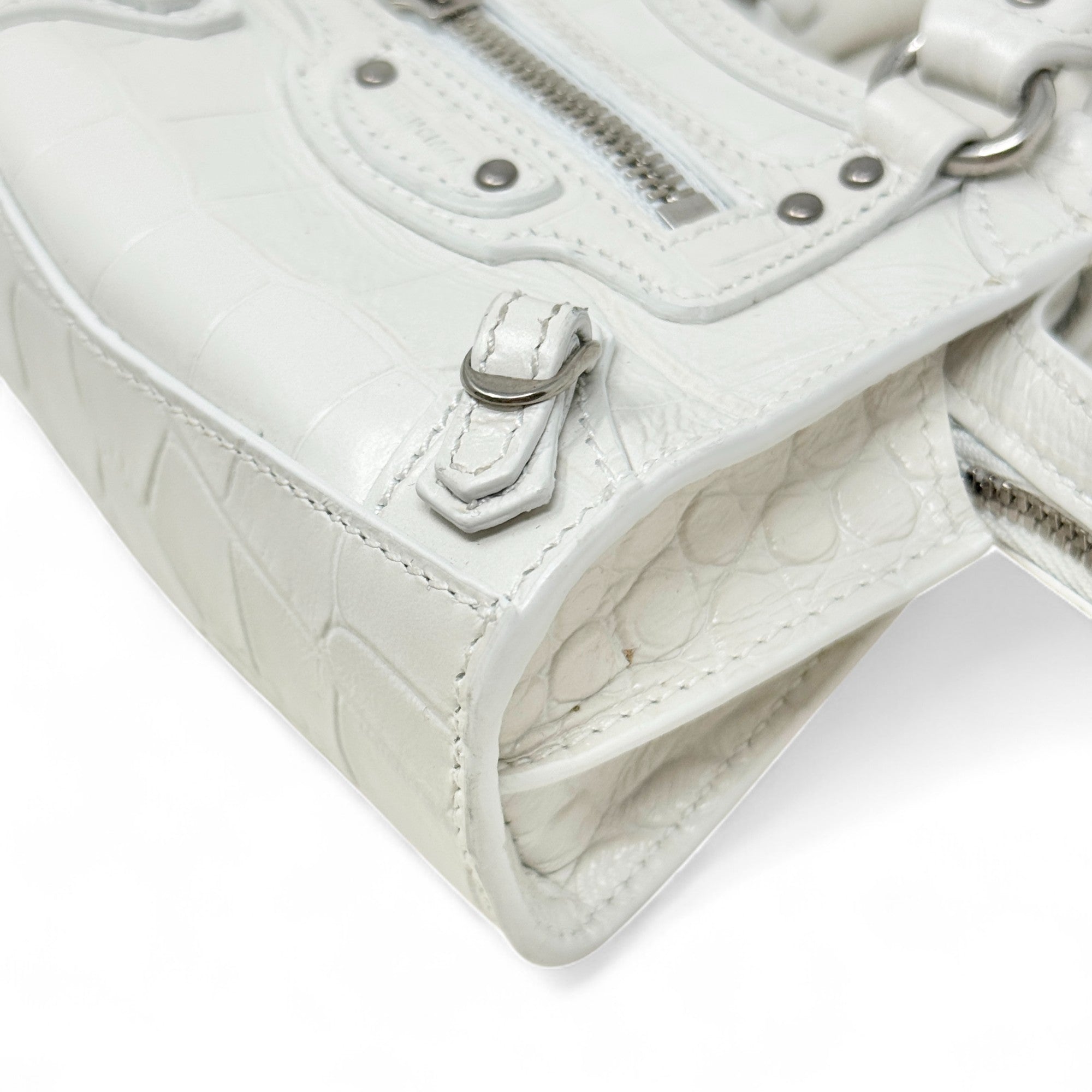 Balenciaga White Croc Nano City Bag