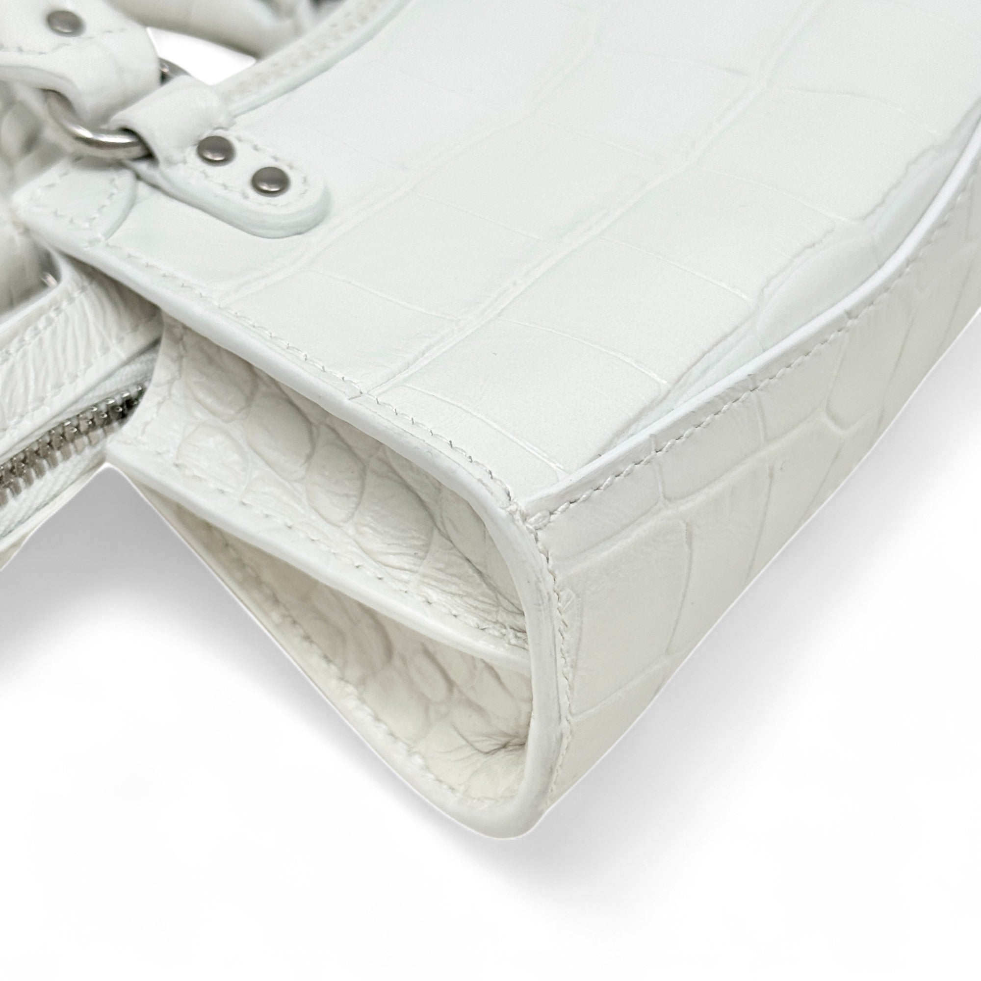 Balenciaga White Croc Nano City Bag