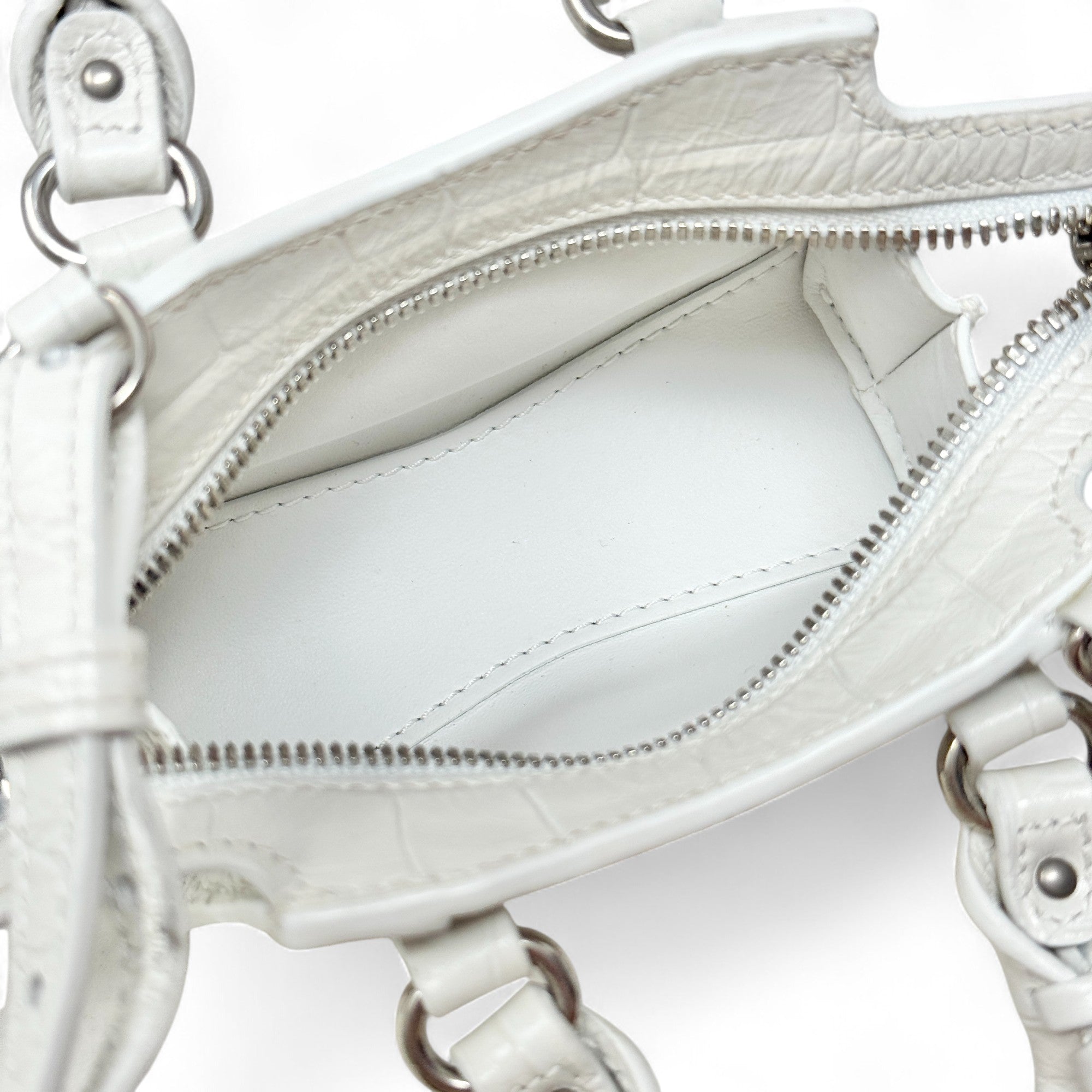 Balenciaga White Croc Nano City Bag