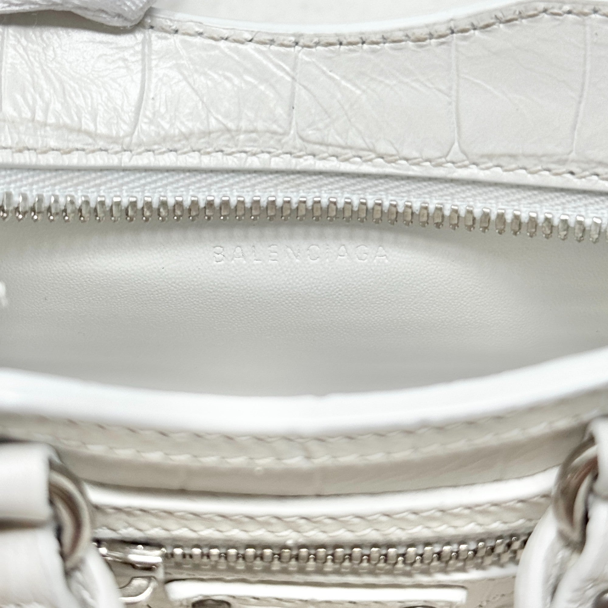 Balenciaga White Croc Nano City Bag