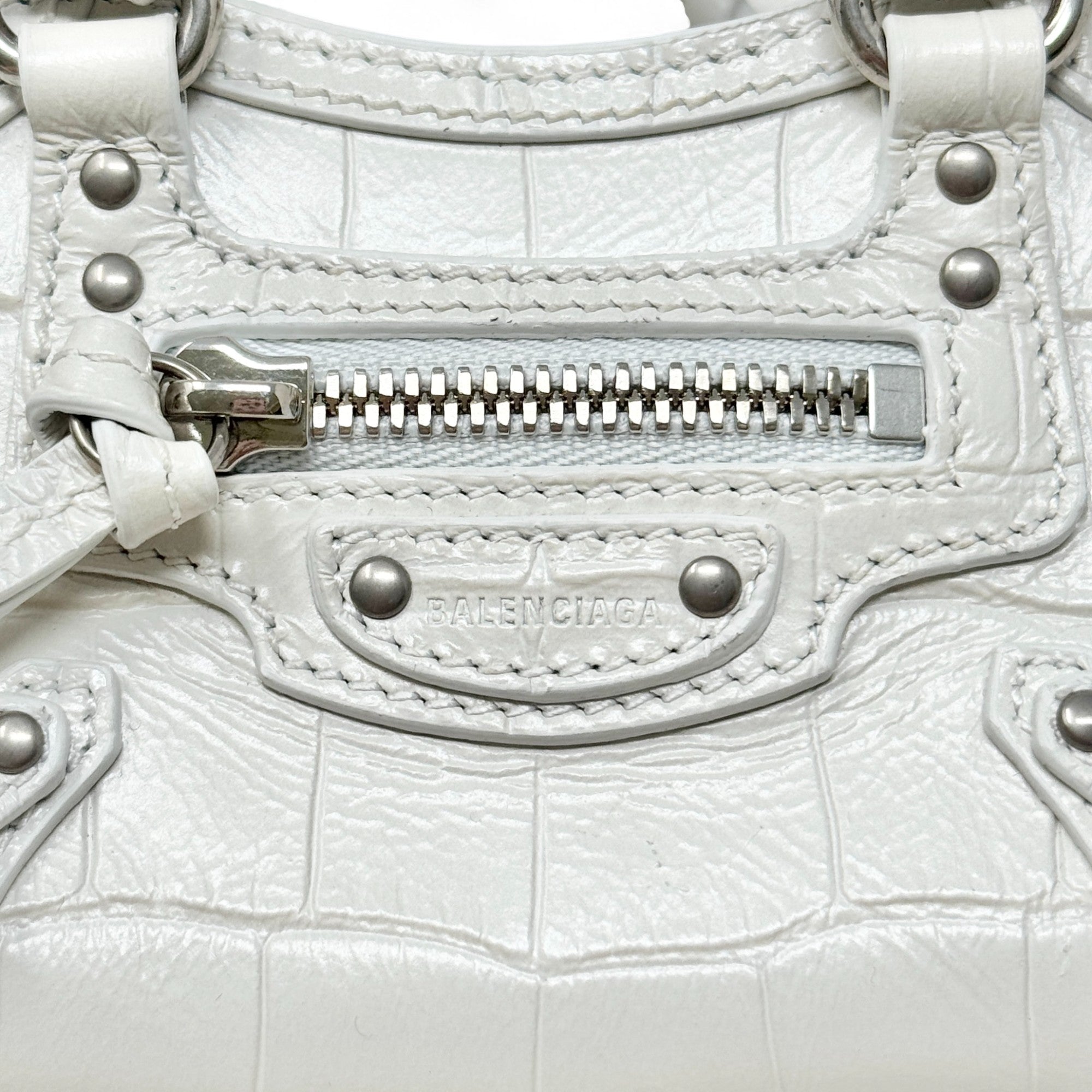 Balenciaga White Croc Nano City Bag