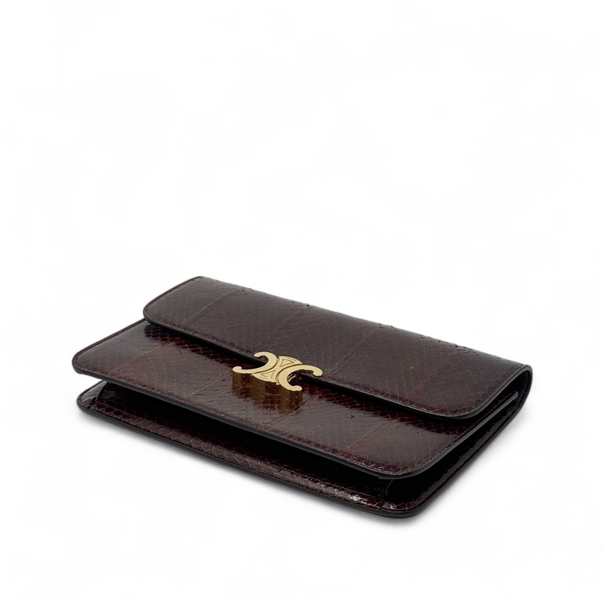 Celine Brown Snakeskin Triomphe Clutch