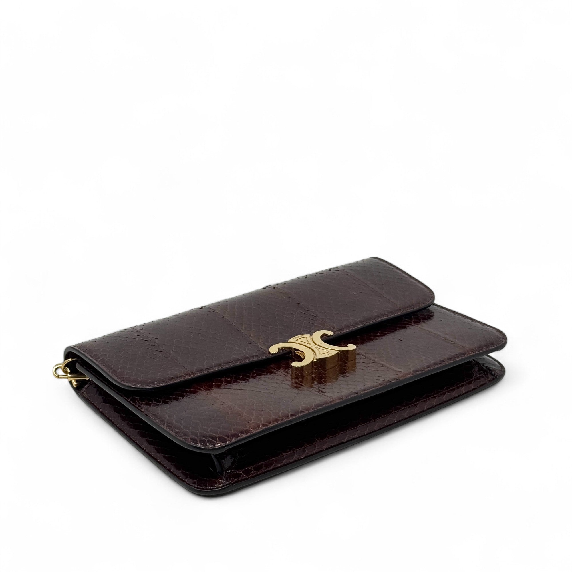 Celine Brown Snakeskin Triomphe Clutch
