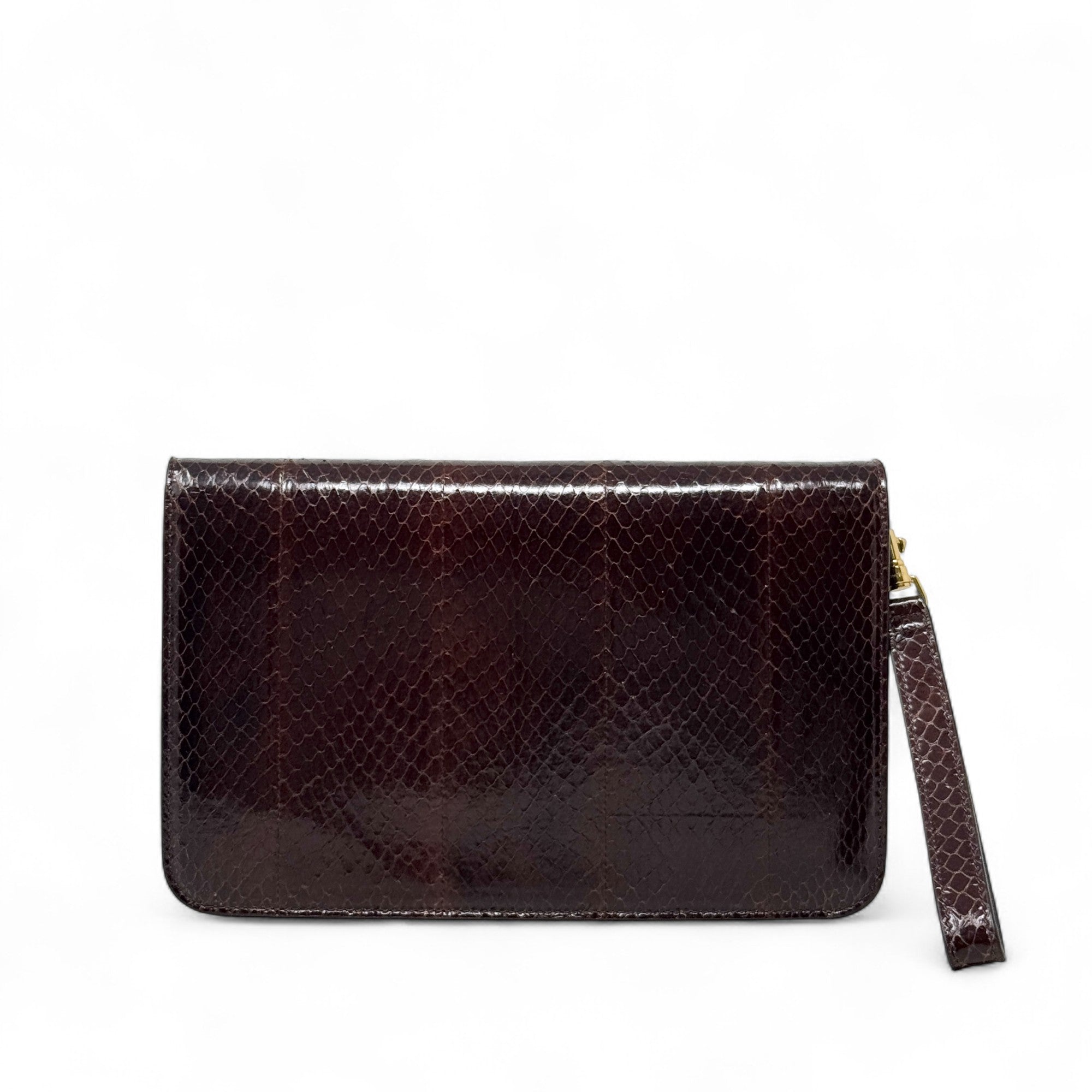 Celine Brown Snakeskin Triomphe Clutch