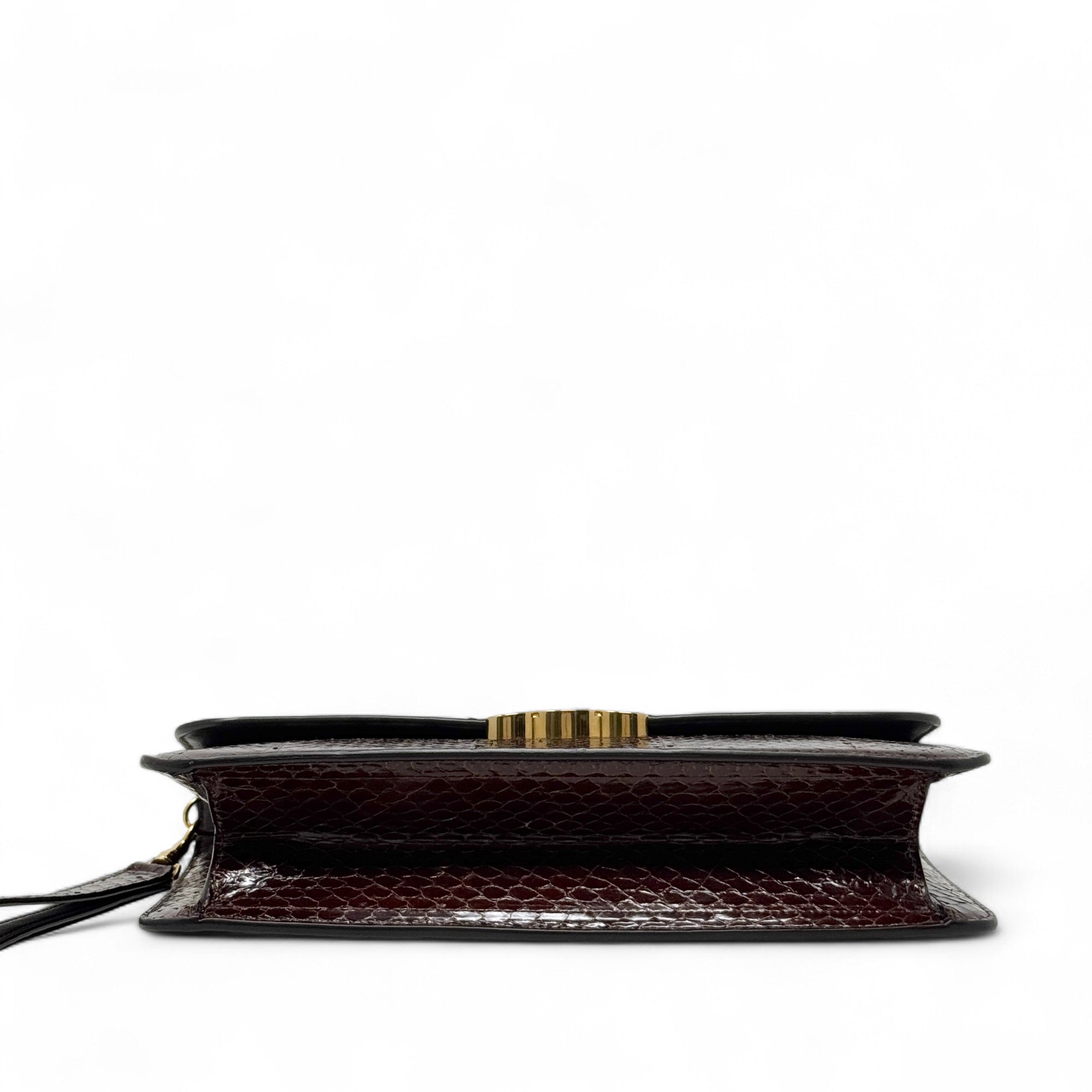 Celine Brown Snakeskin Triomphe Clutch