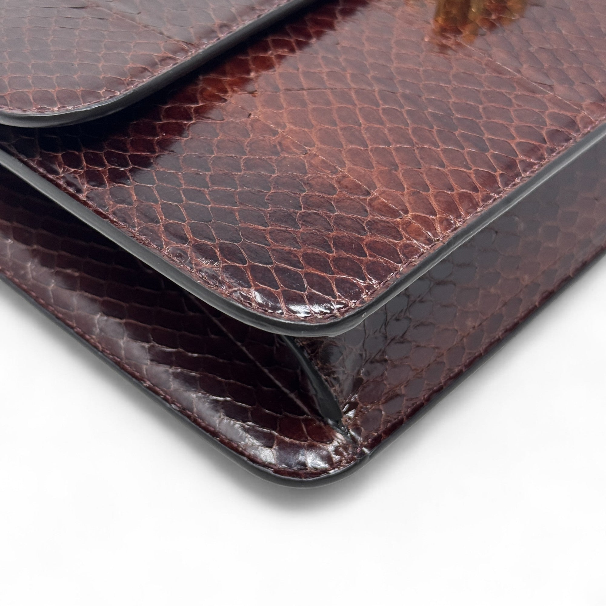 Celine Brown Snakeskin Triomphe Clutch