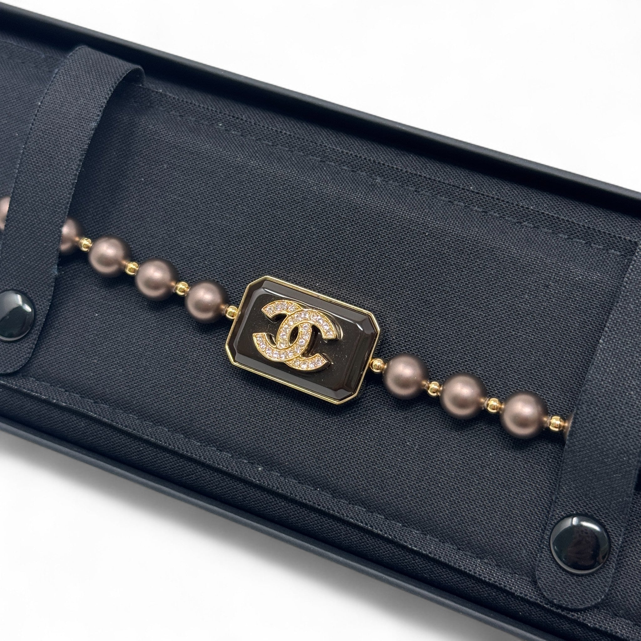 Chanel Brown Pearl Crystal CC Choker