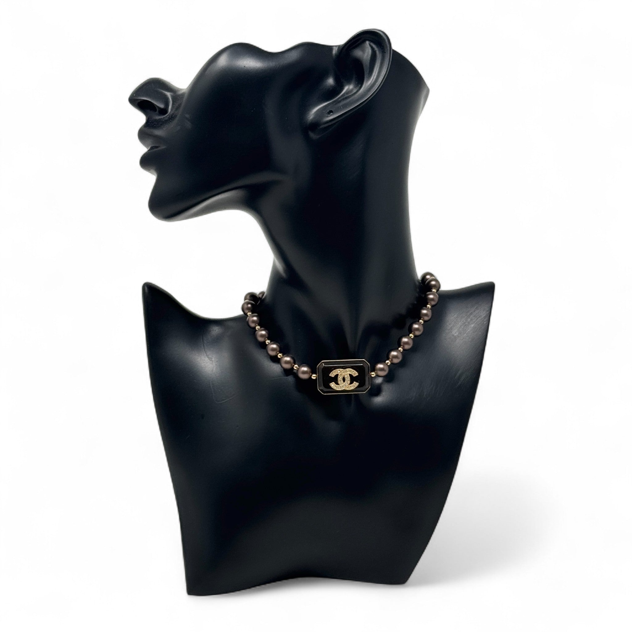 Chanel Brown Pearl Crystal CC Choker