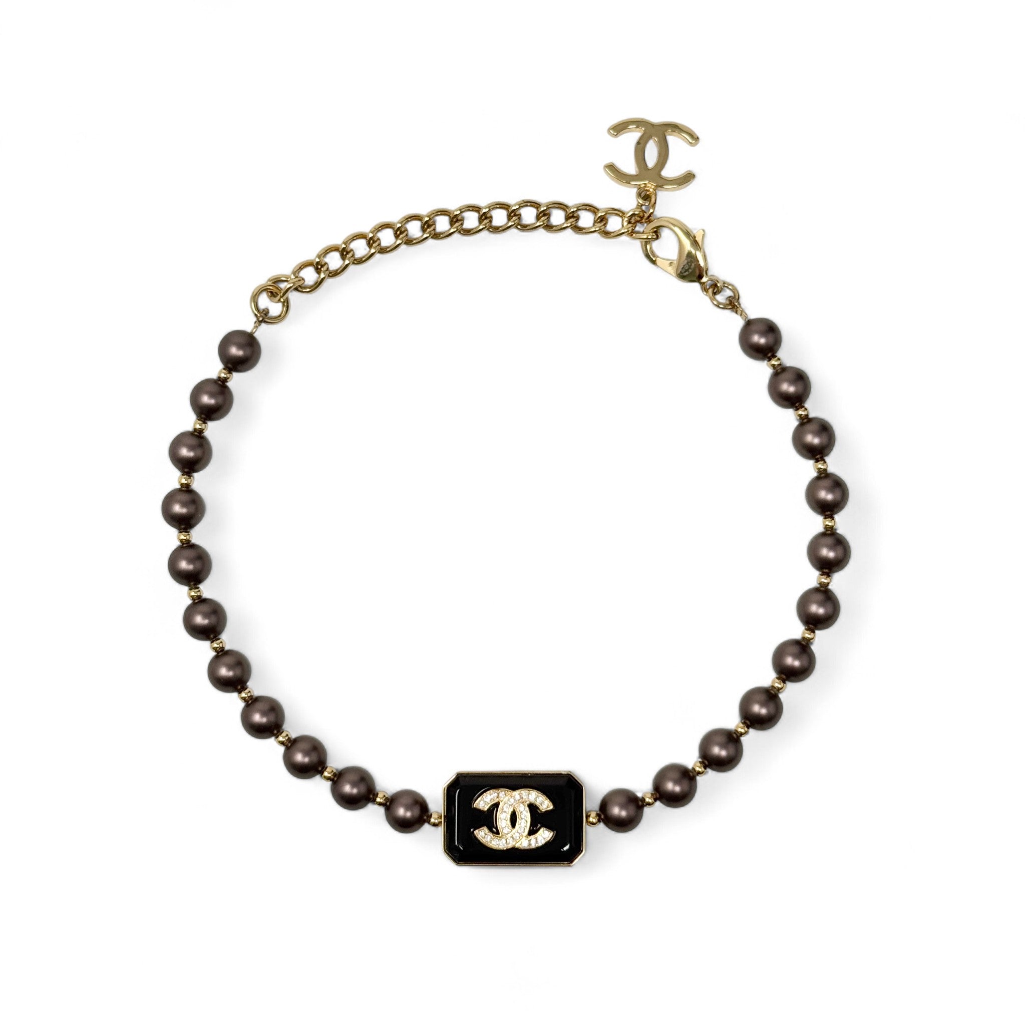 Chanel Brown Pearl Crystal CC Choker
