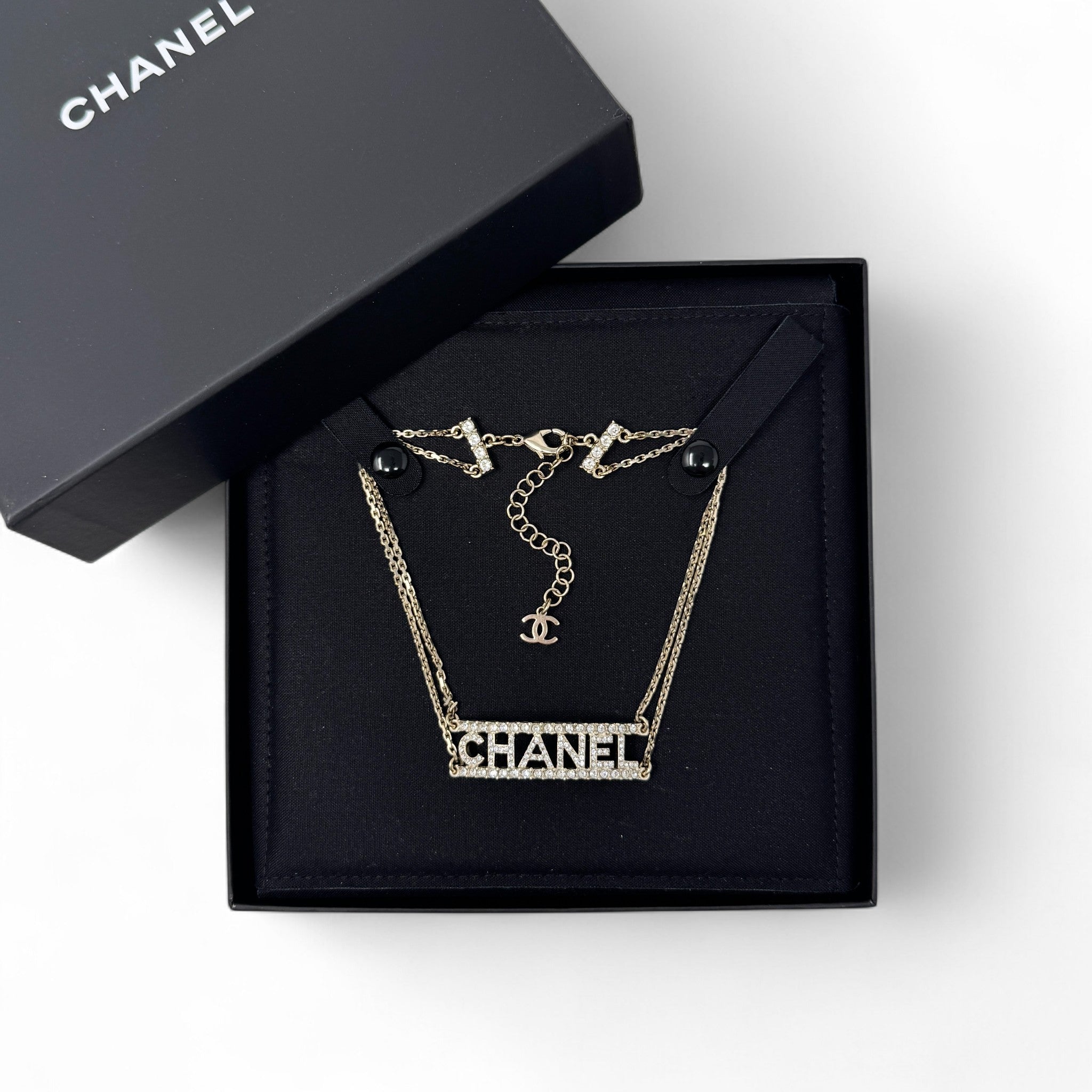 Chanel Gold Crystal CC Logo Chain Choker