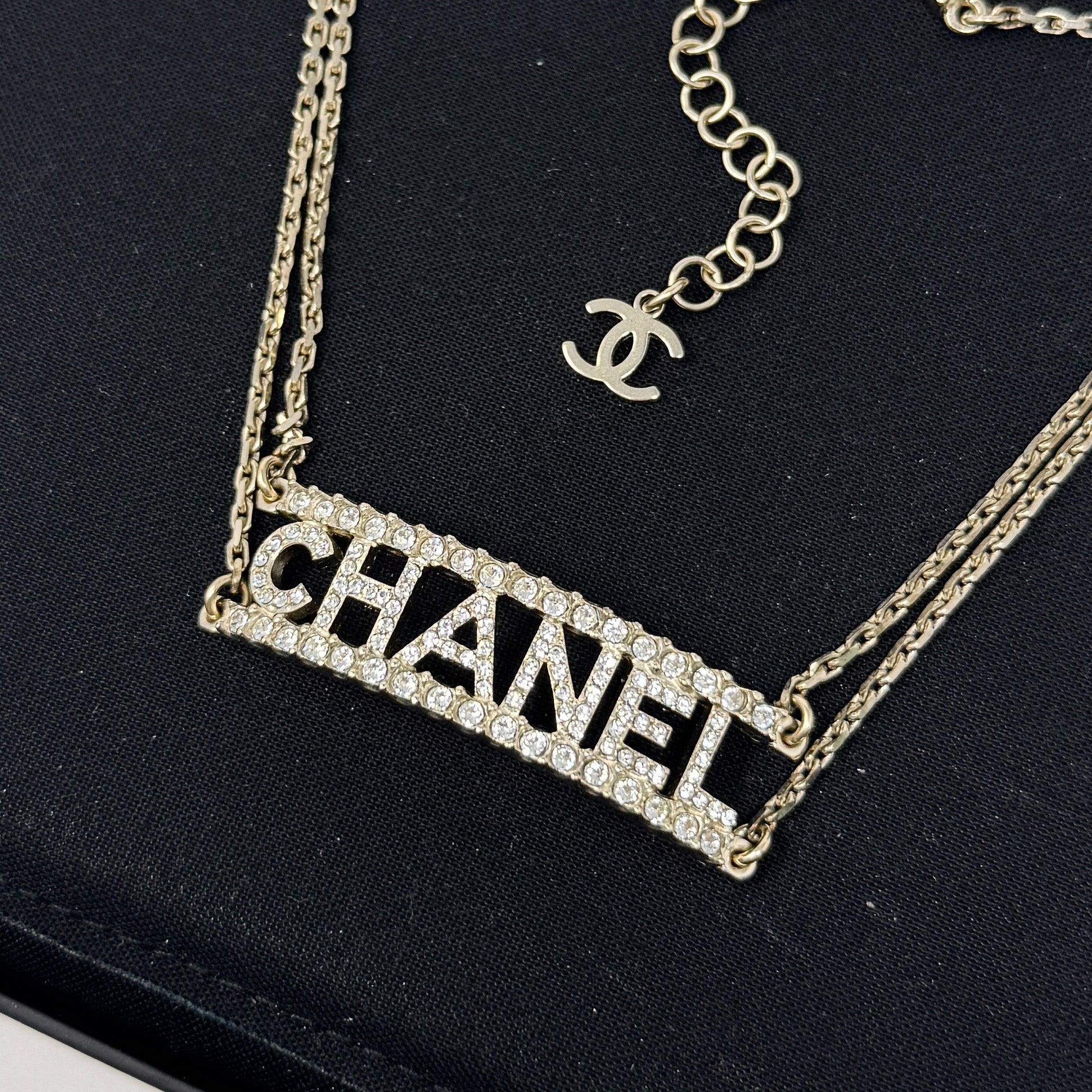 Chanel Gold Crystal CC Logo Chain Choker