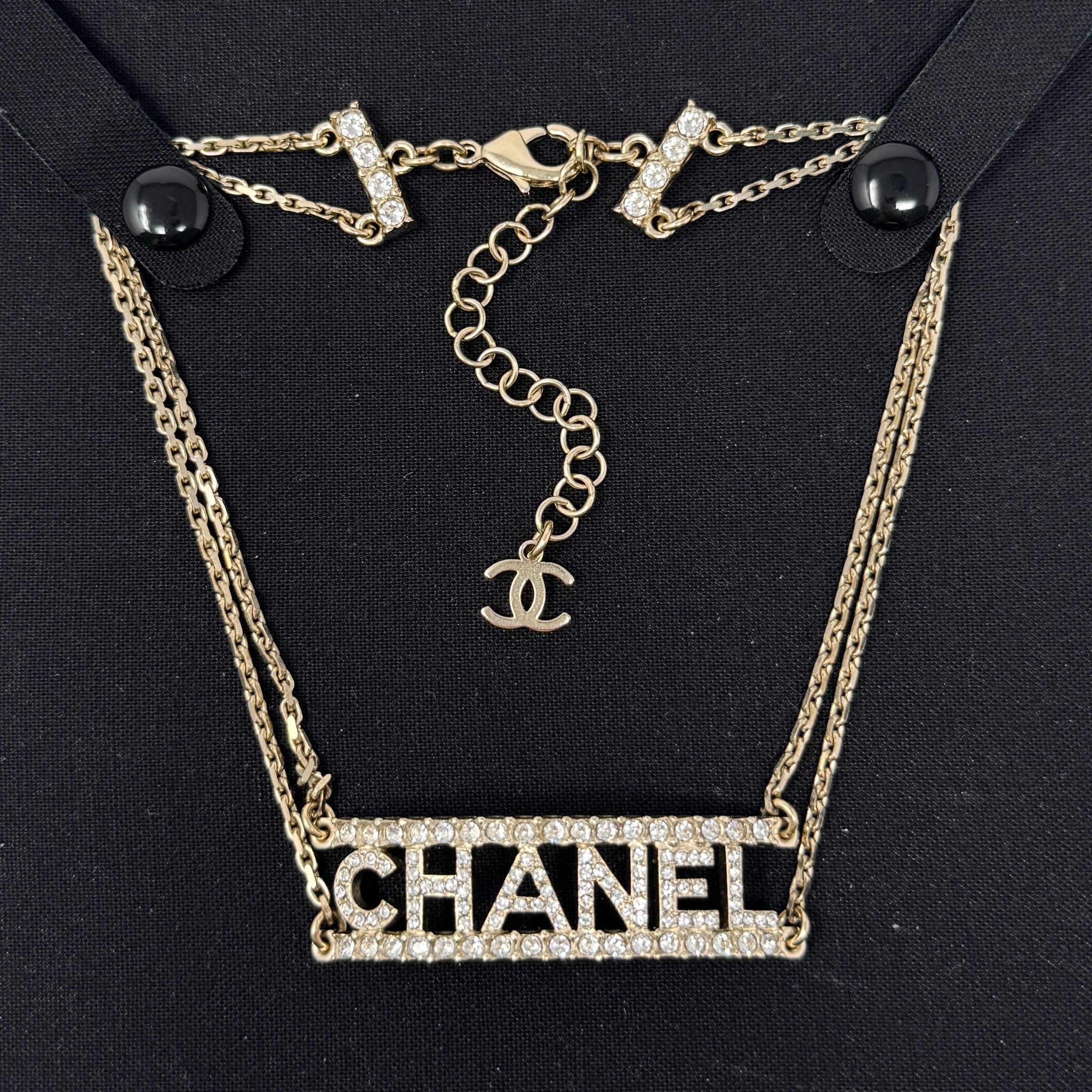 Chanel Gold Crystal CC Logo Chain Choker