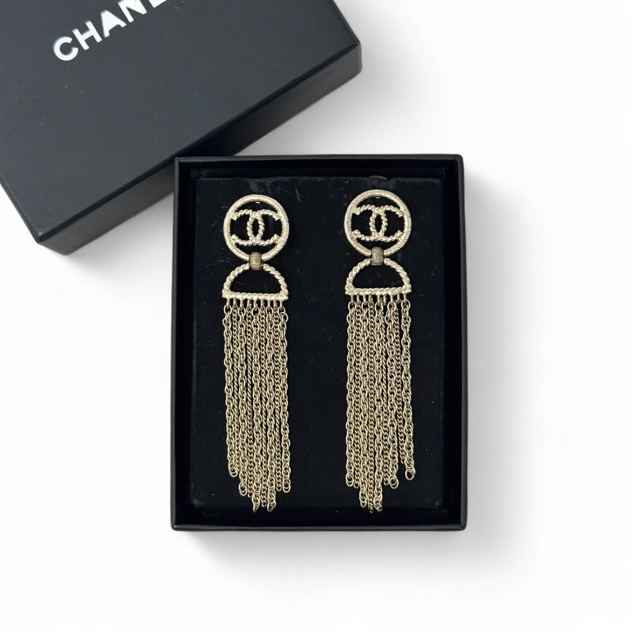 Chanel Gold CC Chain Tassel Drop Earrings