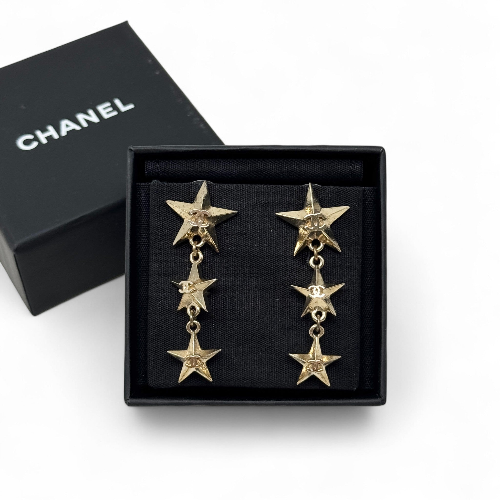 Chanel Gold Star CC Drop Earrings