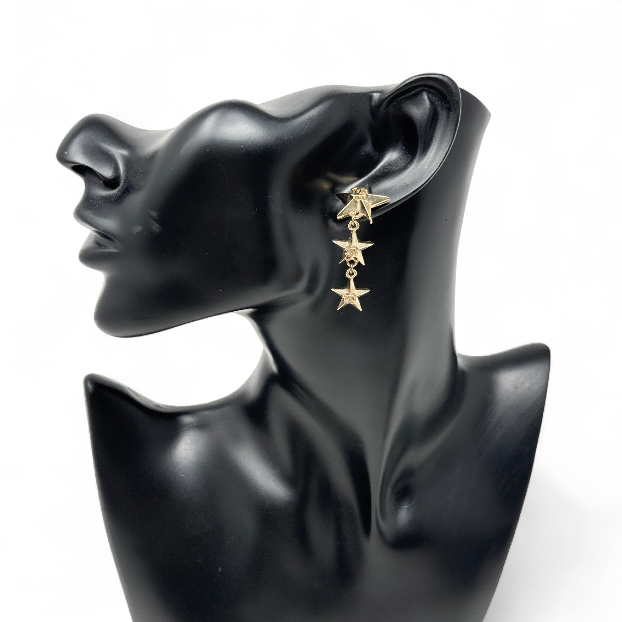 Chanel Gold Star CC Drop Earrings