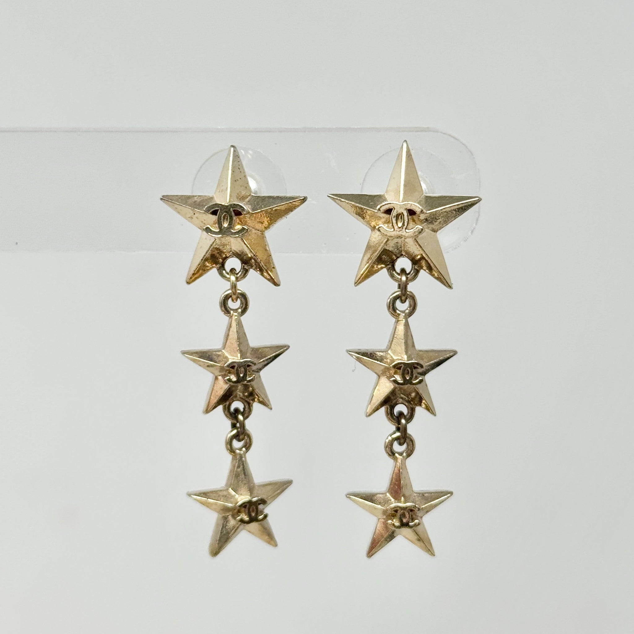Chanel Gold Star CC Drop Earrings