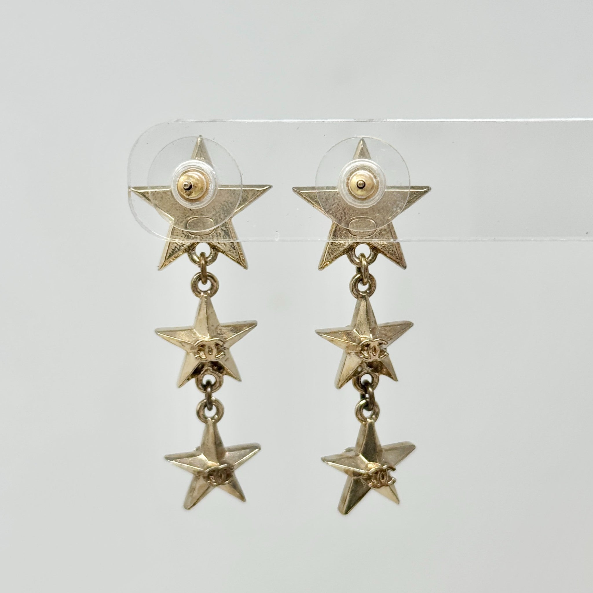 Chanel Gold Star CC Drop Earrings