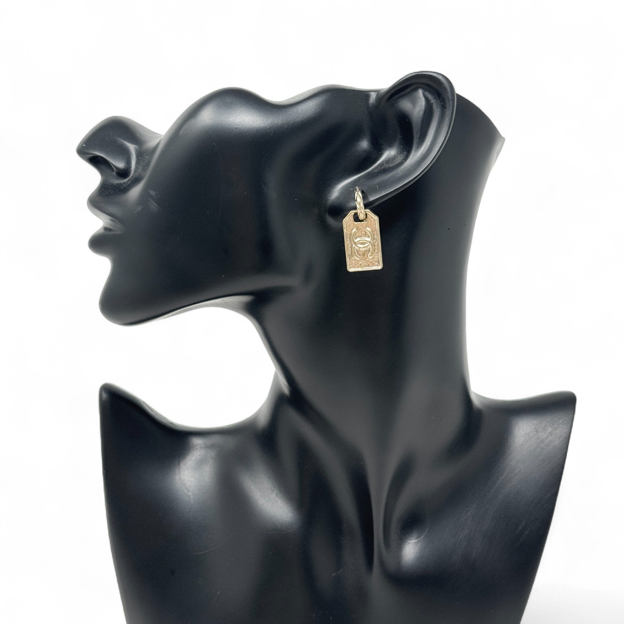 Chanel Gold CC Tag Drop Earrings