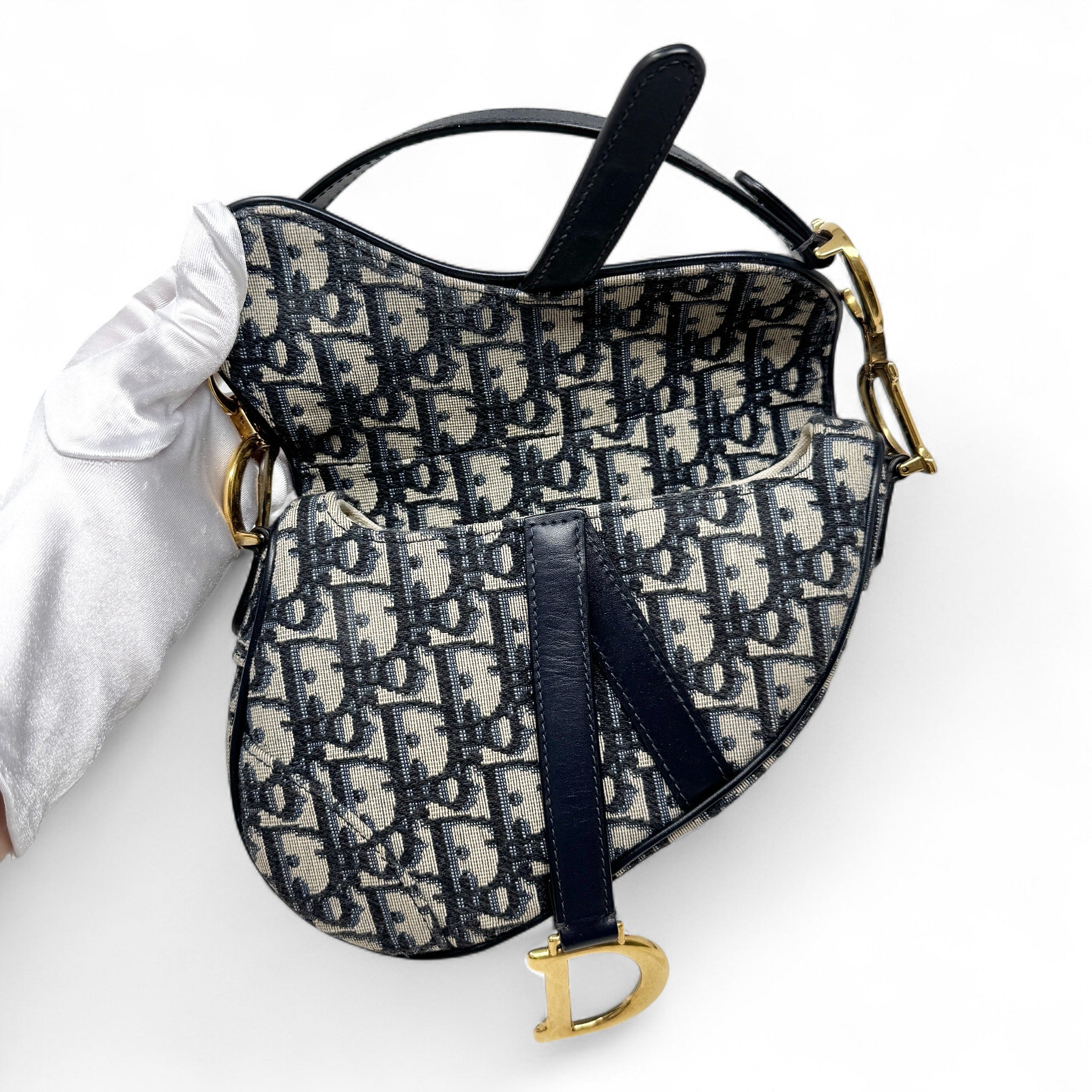 Dior Blue Oblique Mini Saddle Bag With Strap