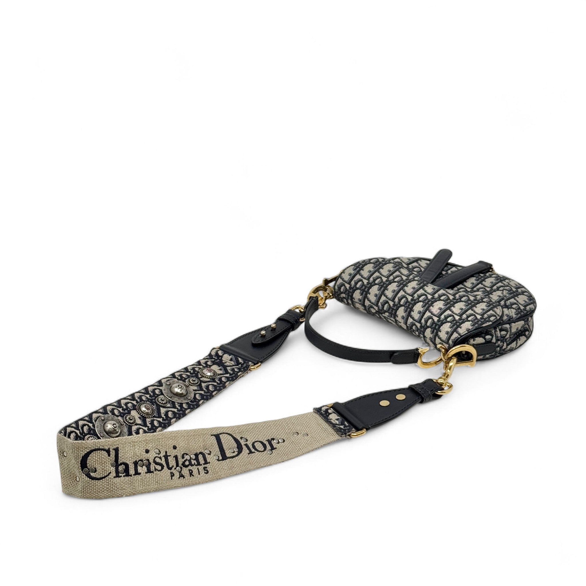 Dior Blue Oblique Mini Saddle Bag With Strap