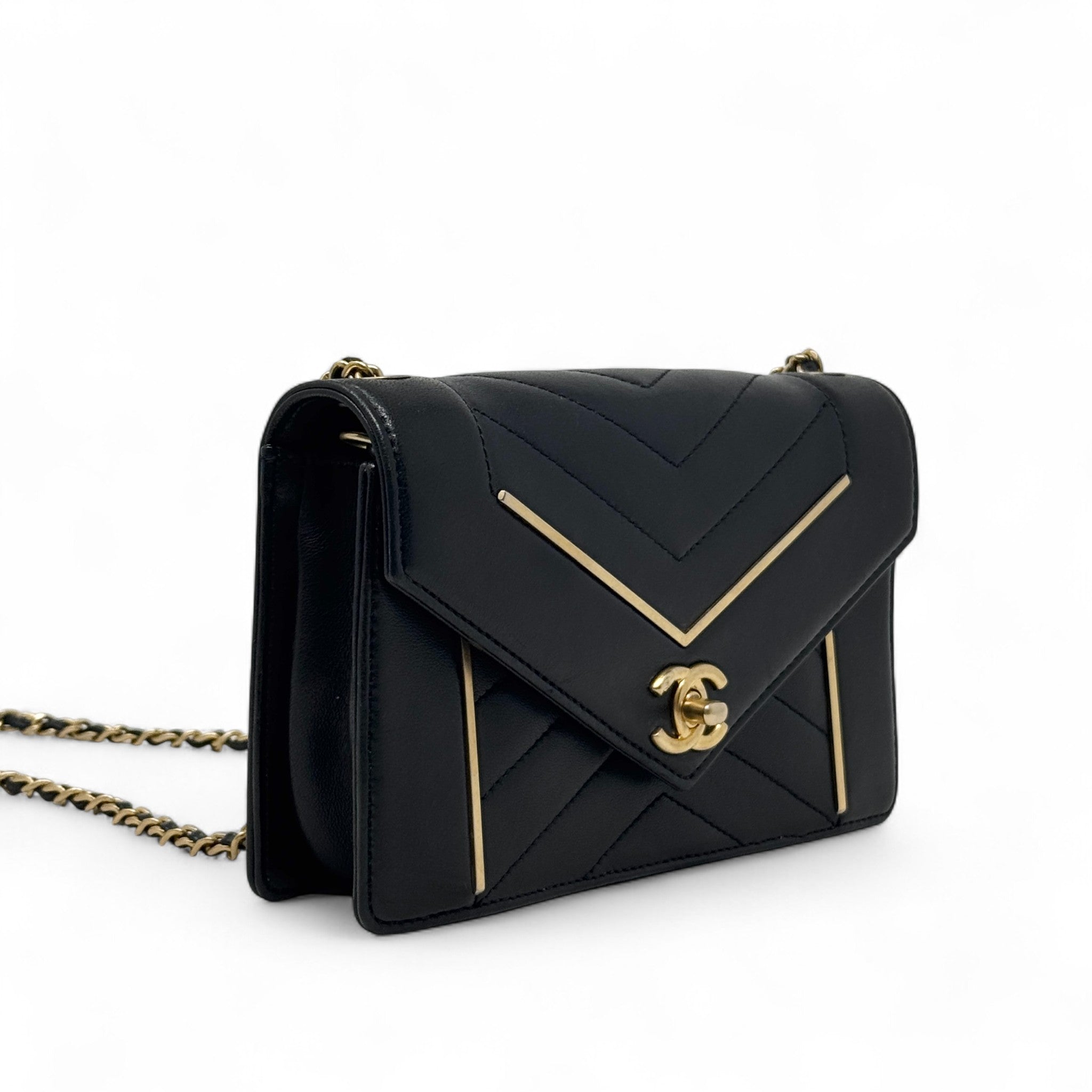 Chanel Black Medium Reverse Chevron Flap