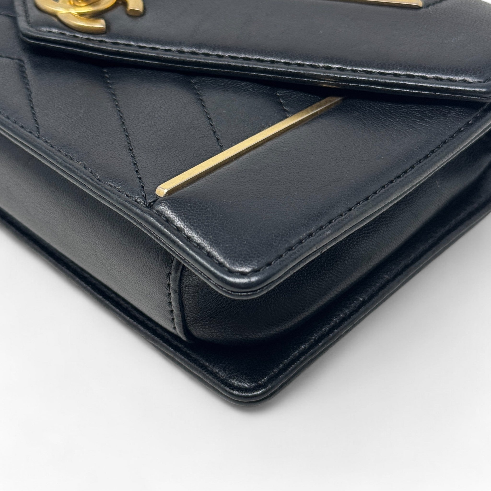 Chanel Black Medium Reverse Chevron Flap