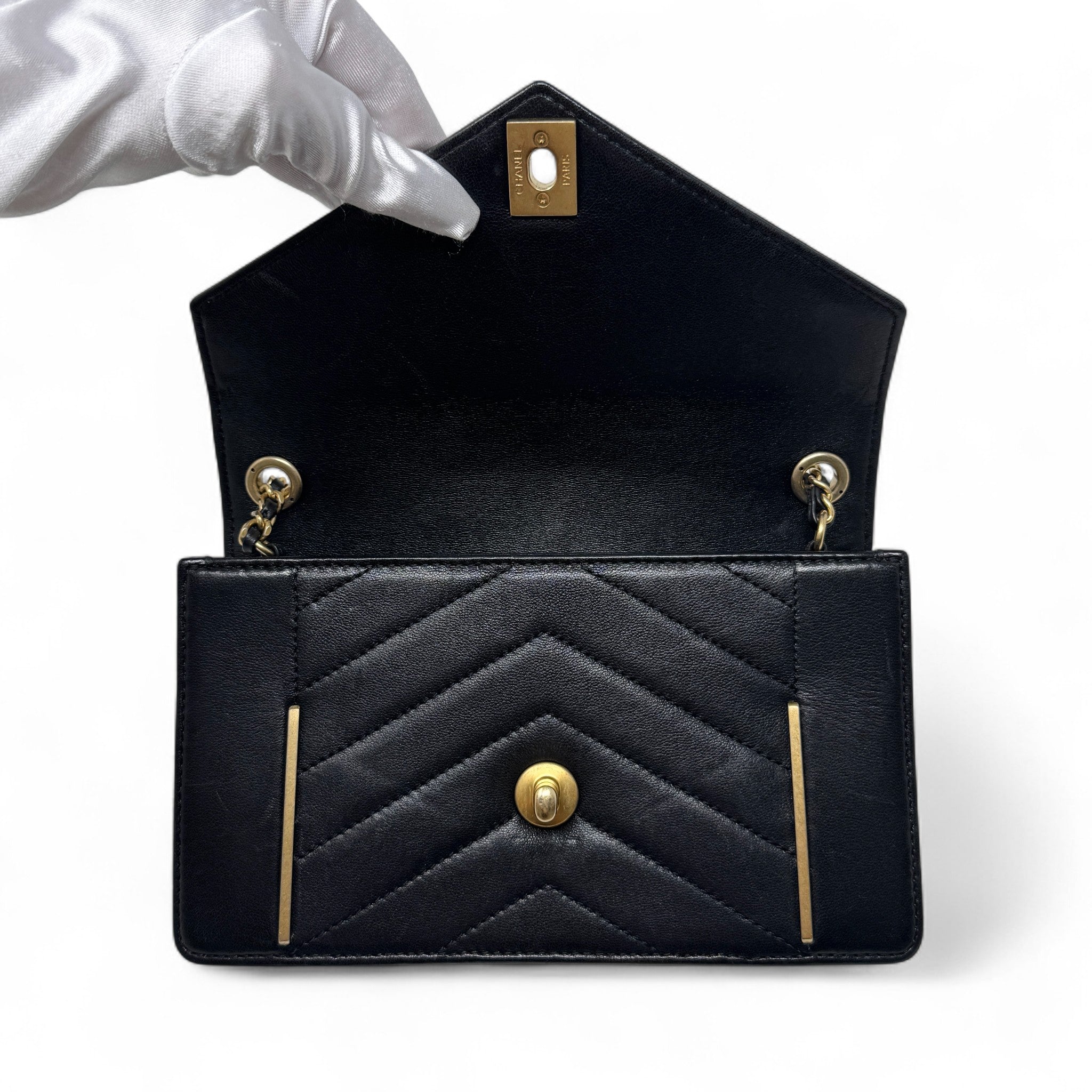 Chanel Black Medium Reverse Chevron Flap