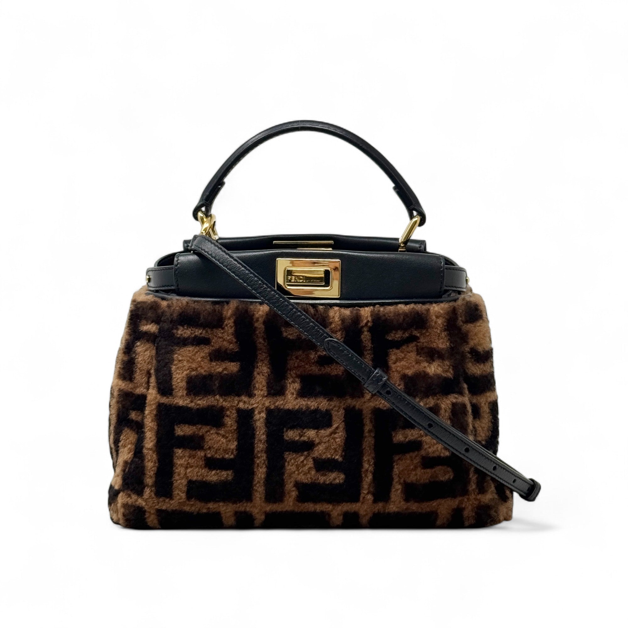 Fendi Zucca Shearling Mini Peekaboo