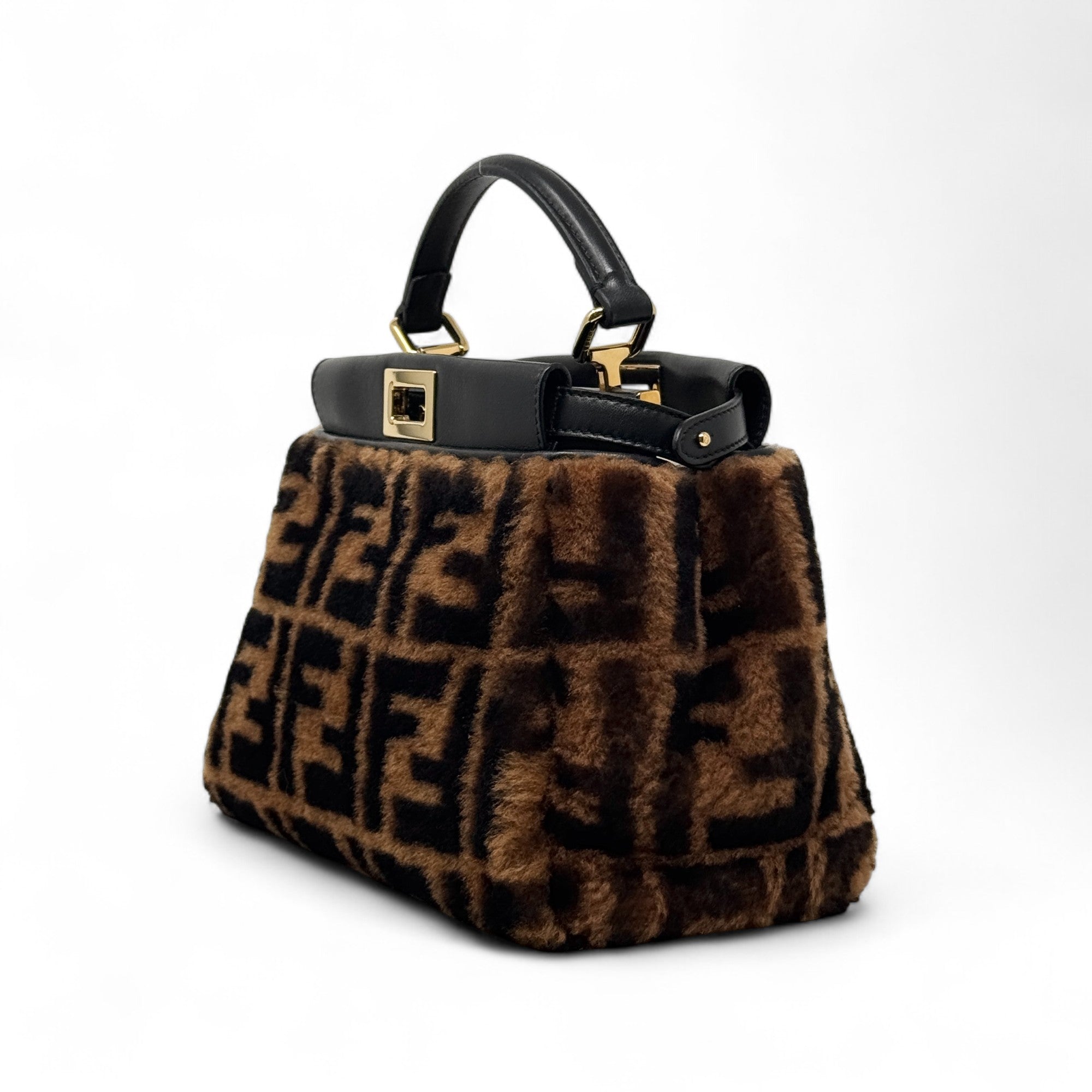 Fendi Zucca Shearling Mini Peekaboo