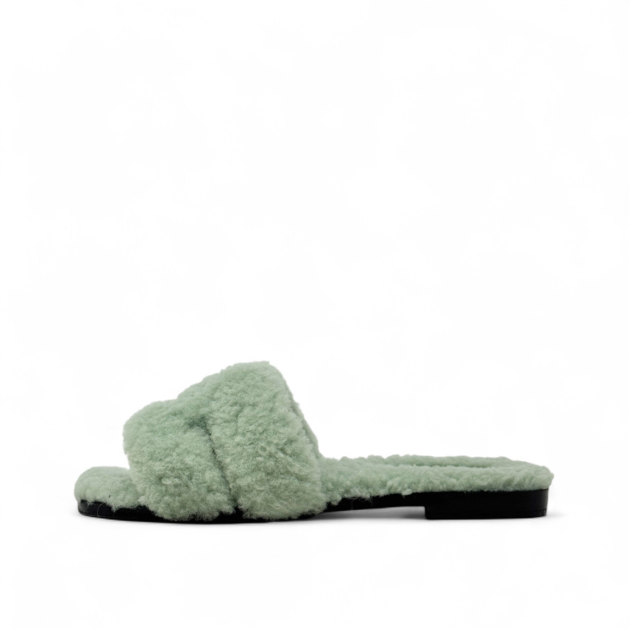 Hermes Vert D’eau Shearling Oran 36.5