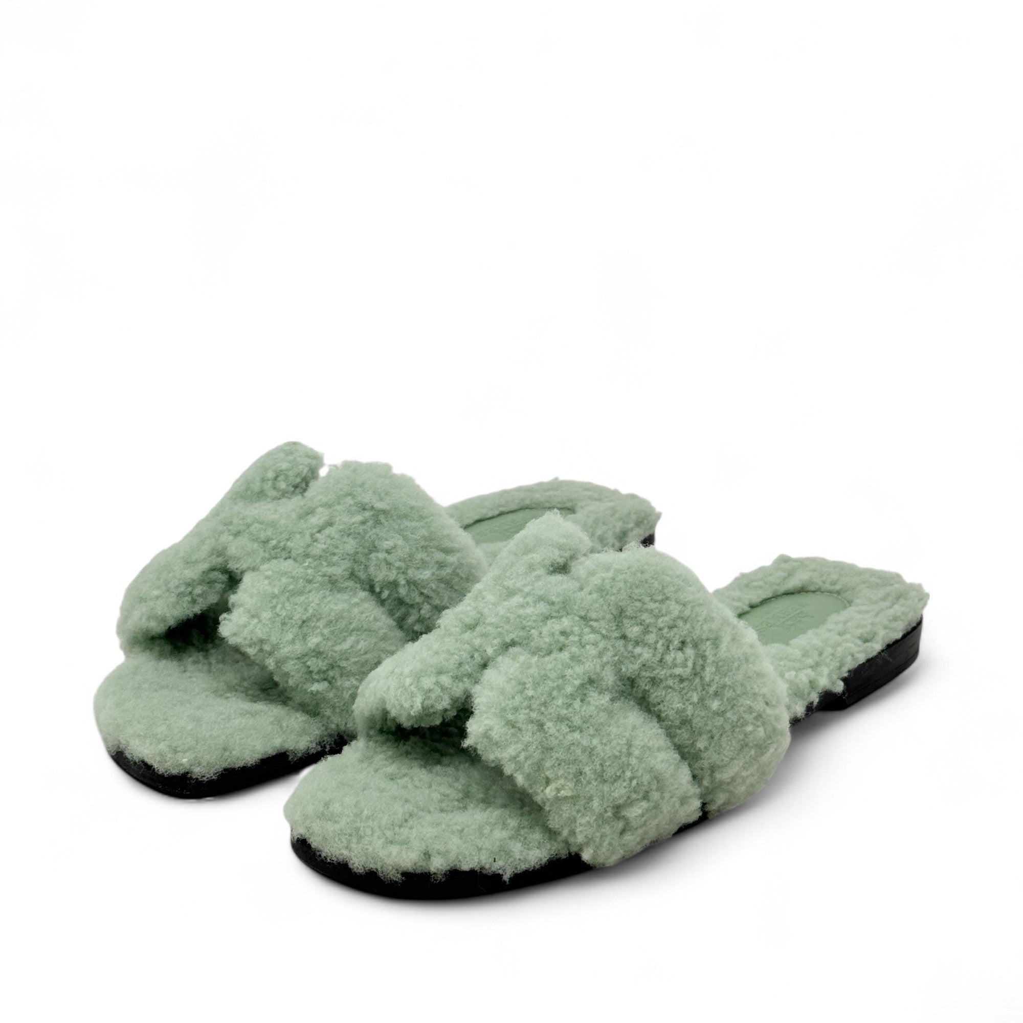 Hermes Vert D’eau Shearling Oran 36.5