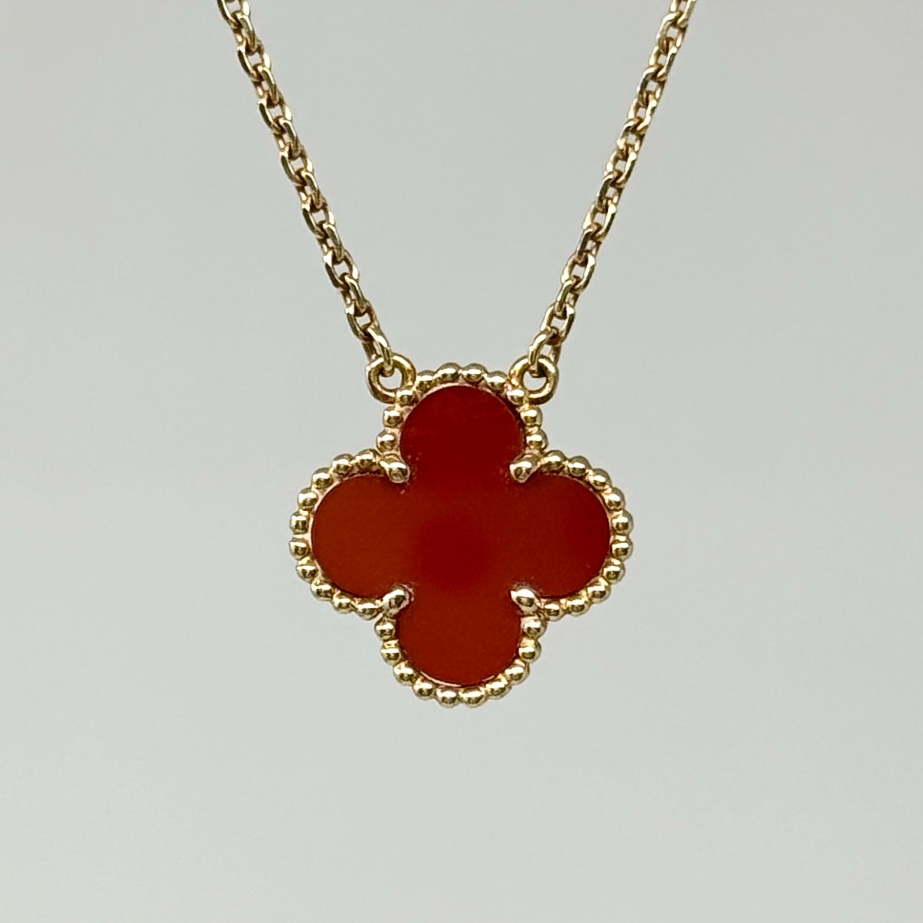 Van Cleef & Arpels Vintage Carnelian Alhambra Pendant Necklace