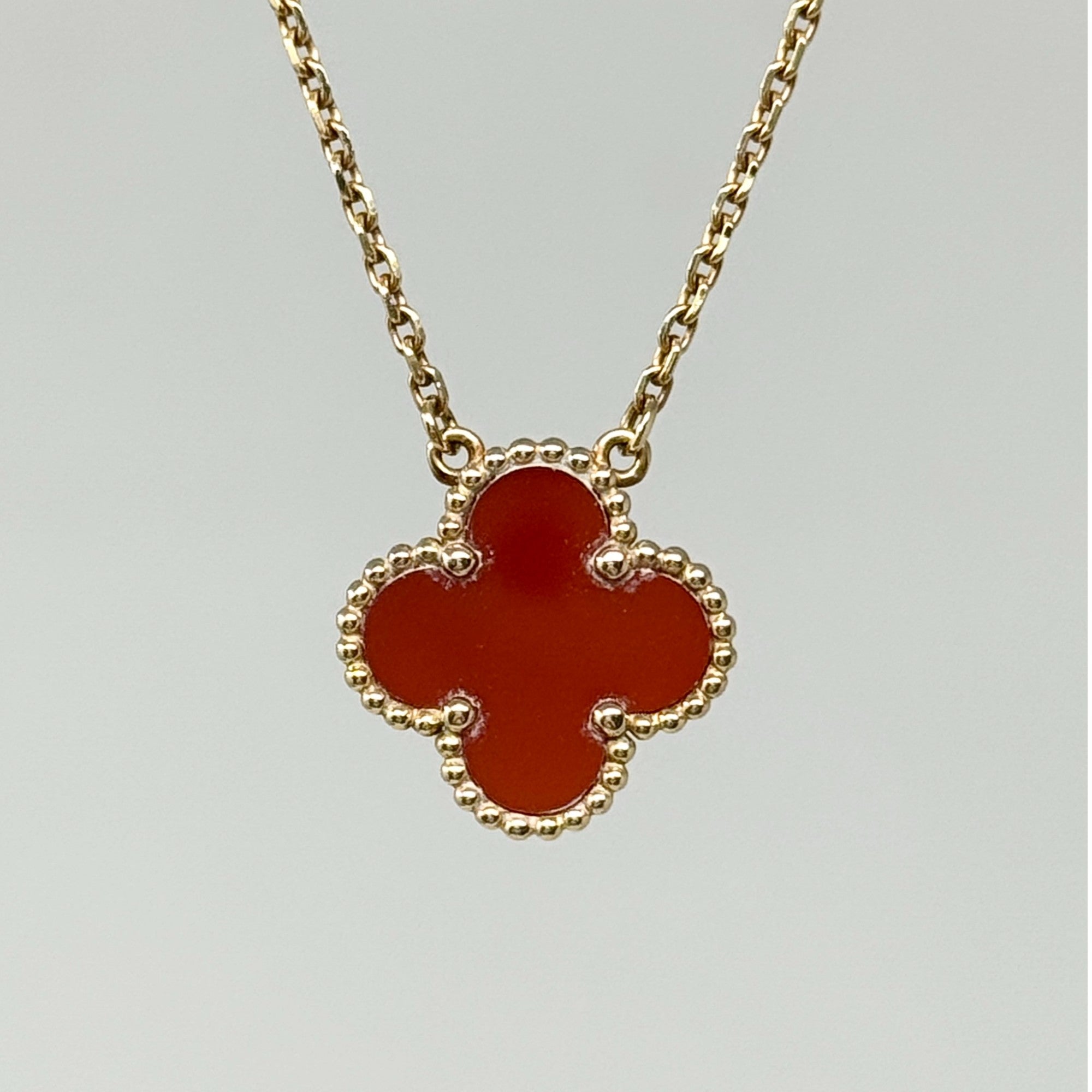 Van Cleef & Arpels Vintage Carnelian Alhambra Pendant Necklace