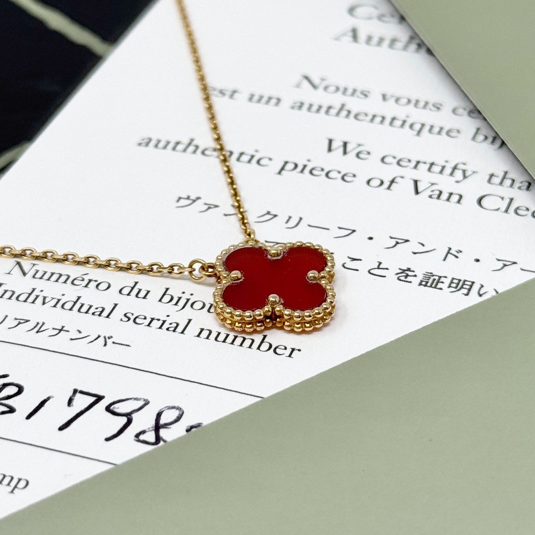 Van Cleef & Arpels Vintage Carnelian Alhambra Pendant Necklace
