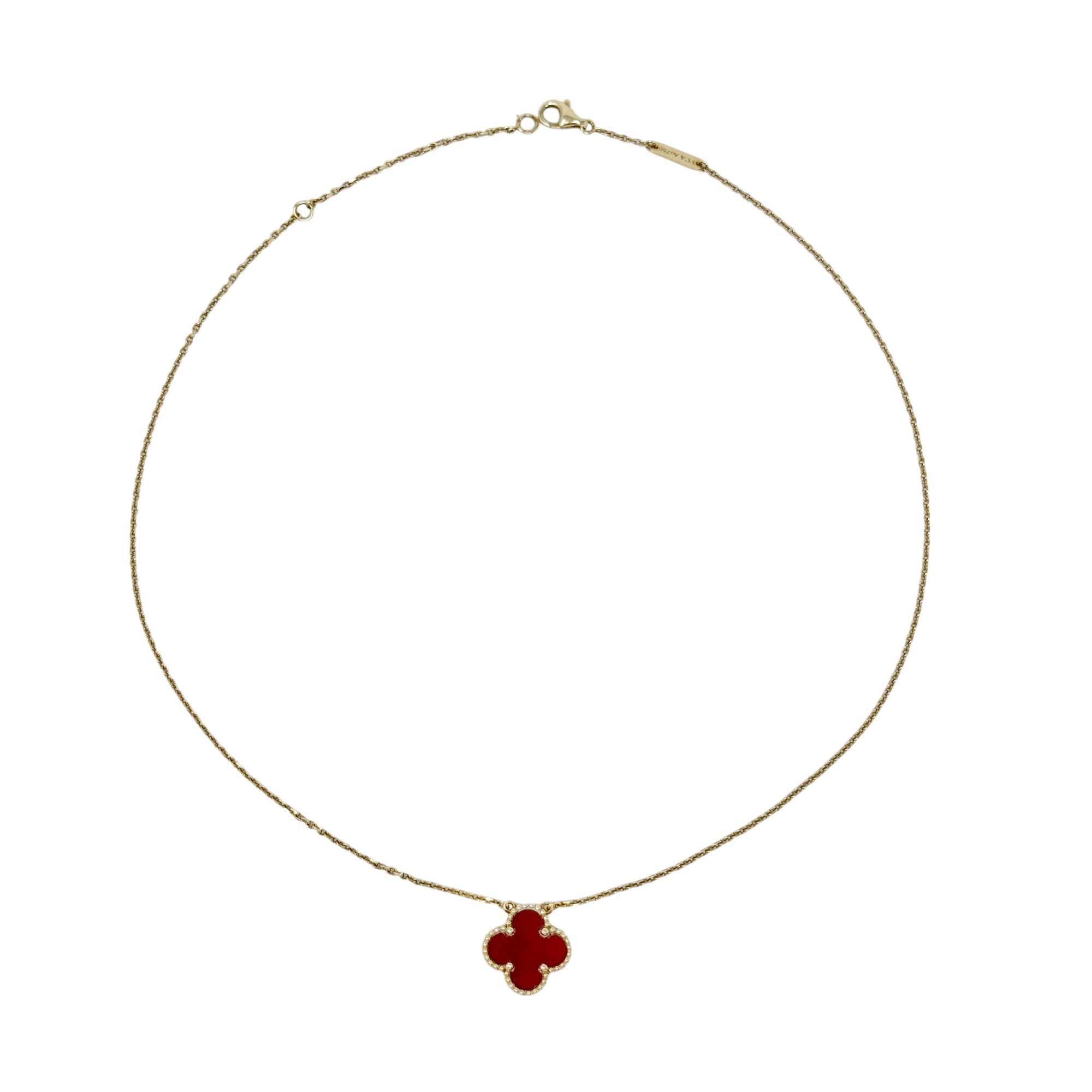 Van Cleef & Arpels Vintage Carnelian Alhambra Pendant Necklace