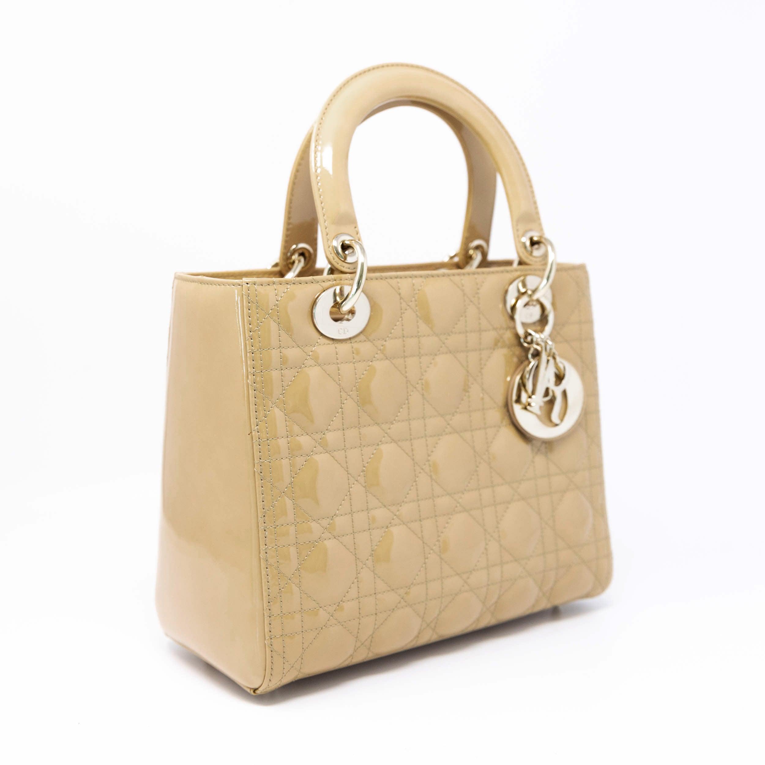 Dior Beige Patent Medium Lady Dior Bag