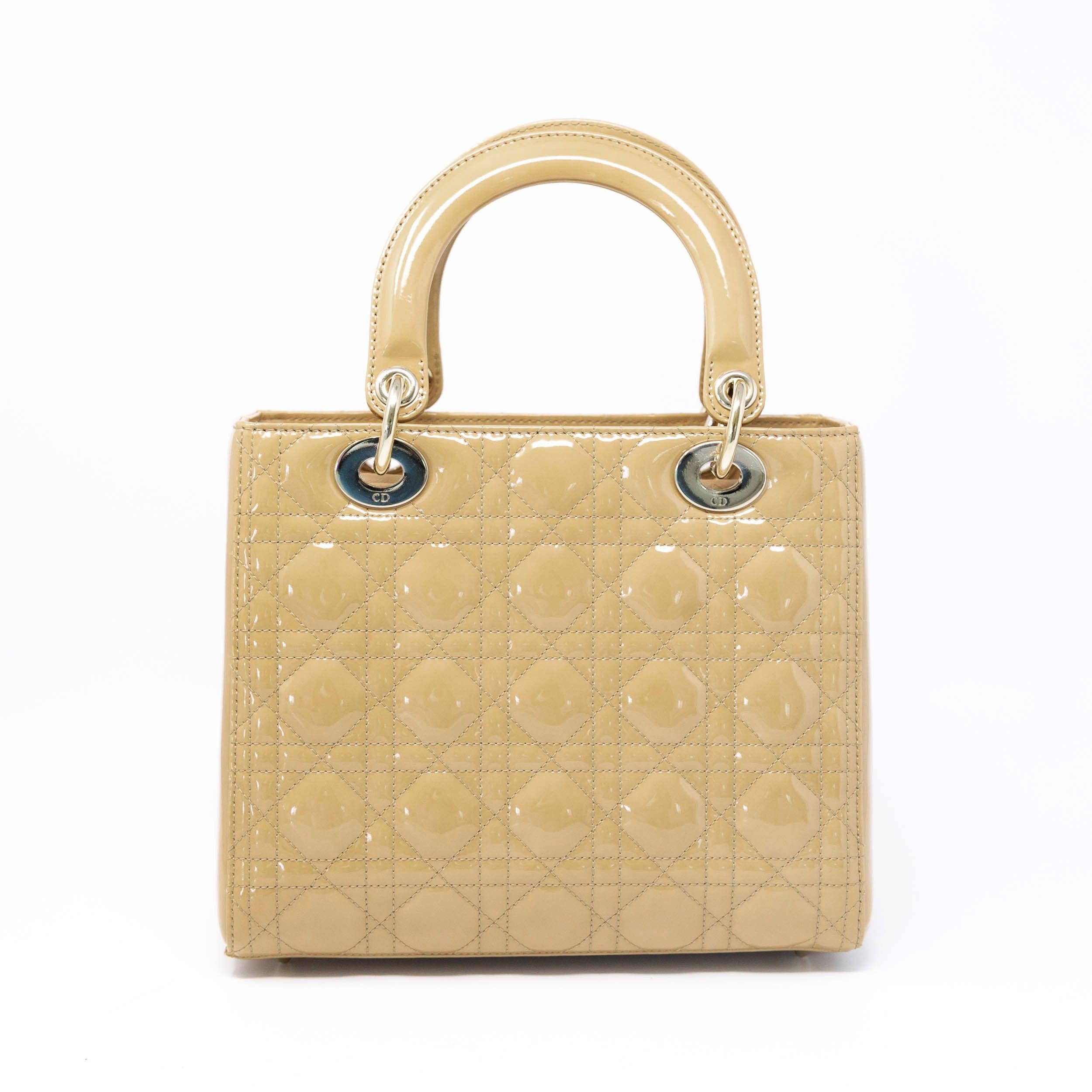 Dior Beige Patent Medium Lady Dior Bag