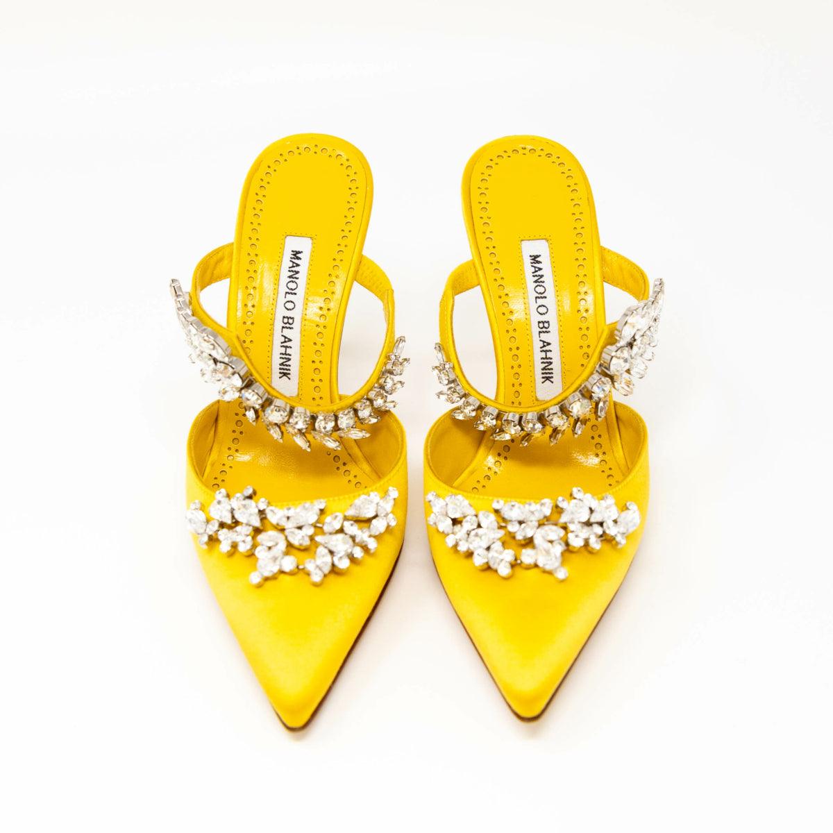 Manolo Blahnik Yellow Satin Lurum Pumps 36.5