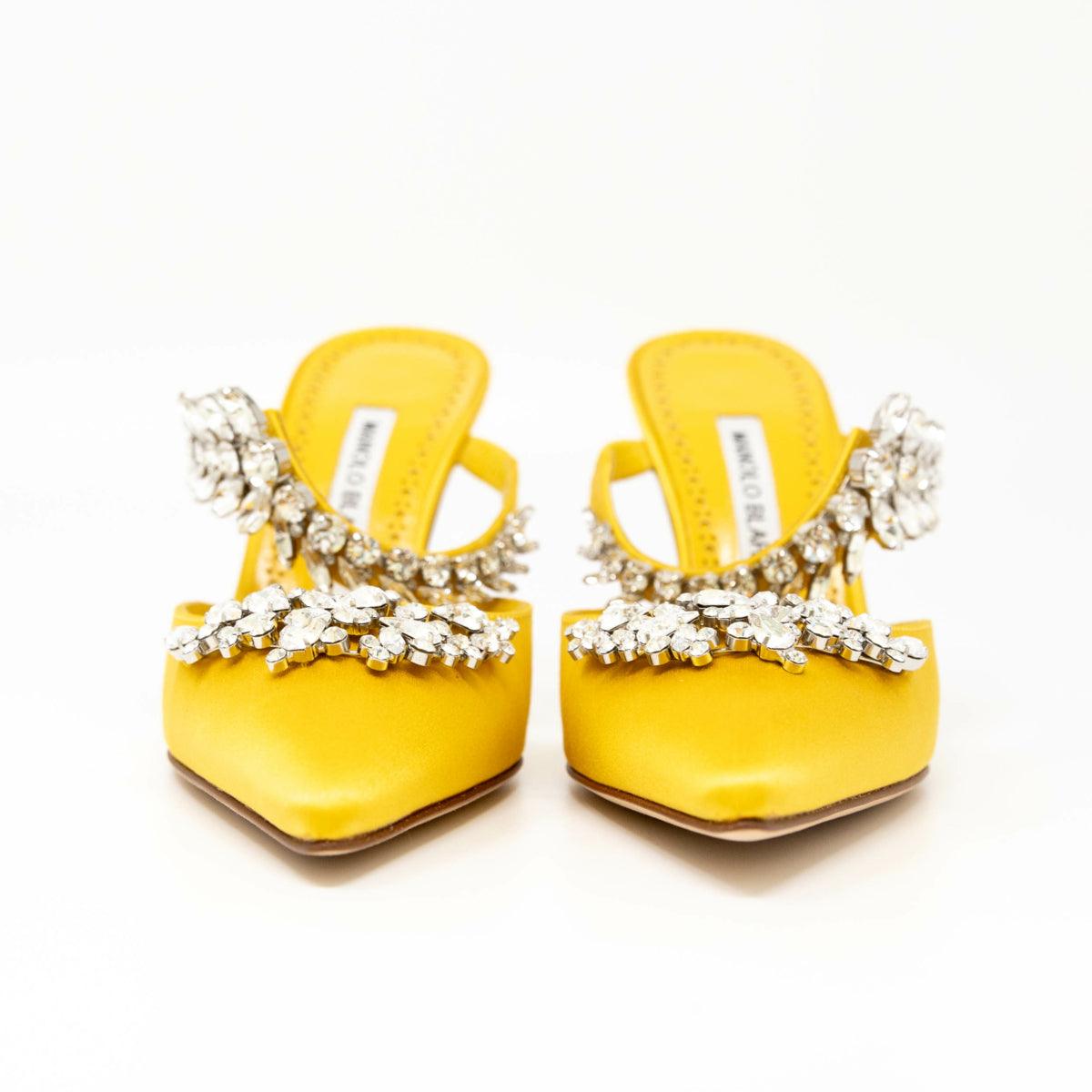 Manolo Blahnik Yellow Satin Lurum Pumps 36.5