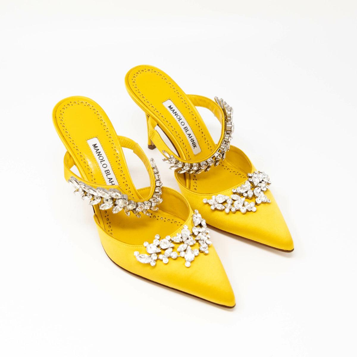 Manolo Blahnik Yellow Satin Lurum Pumps 36.5